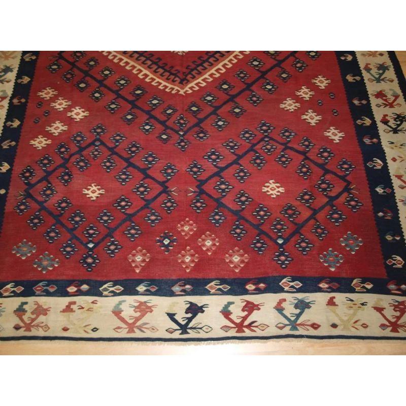 19th Century Antique Turkish Sarkoy Kilim with Very Fine Weave, circa 1870 For Sale