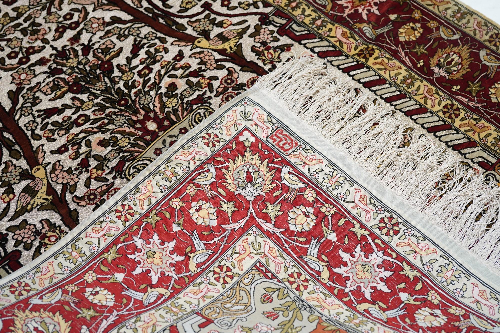 Extremely Fine Turkish Silk Hereke with the Field Woven with Silver Metal treads For Sale 7