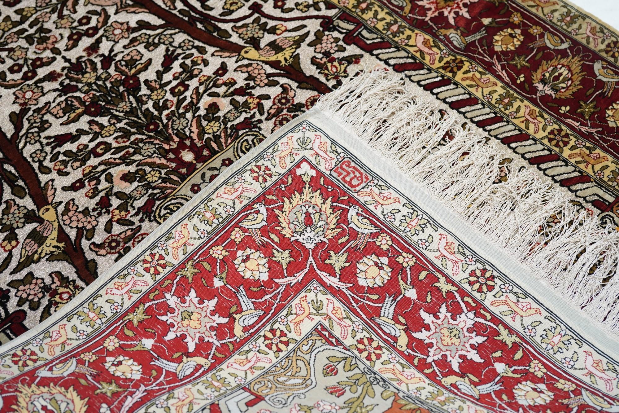 Extremely Fine Turkish Silk Hereke with the Field Woven with Silver Metal treads For Sale 7