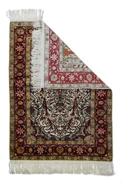 Extremely Fine Turkish Silk Hereke with the Field Woven with Silver Metal treads