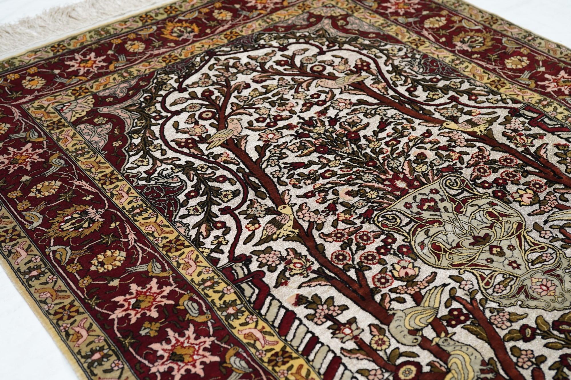 Extremely Fine Turkish Silk Hereke with the Field Woven with Silver Metal treads For Sale 2