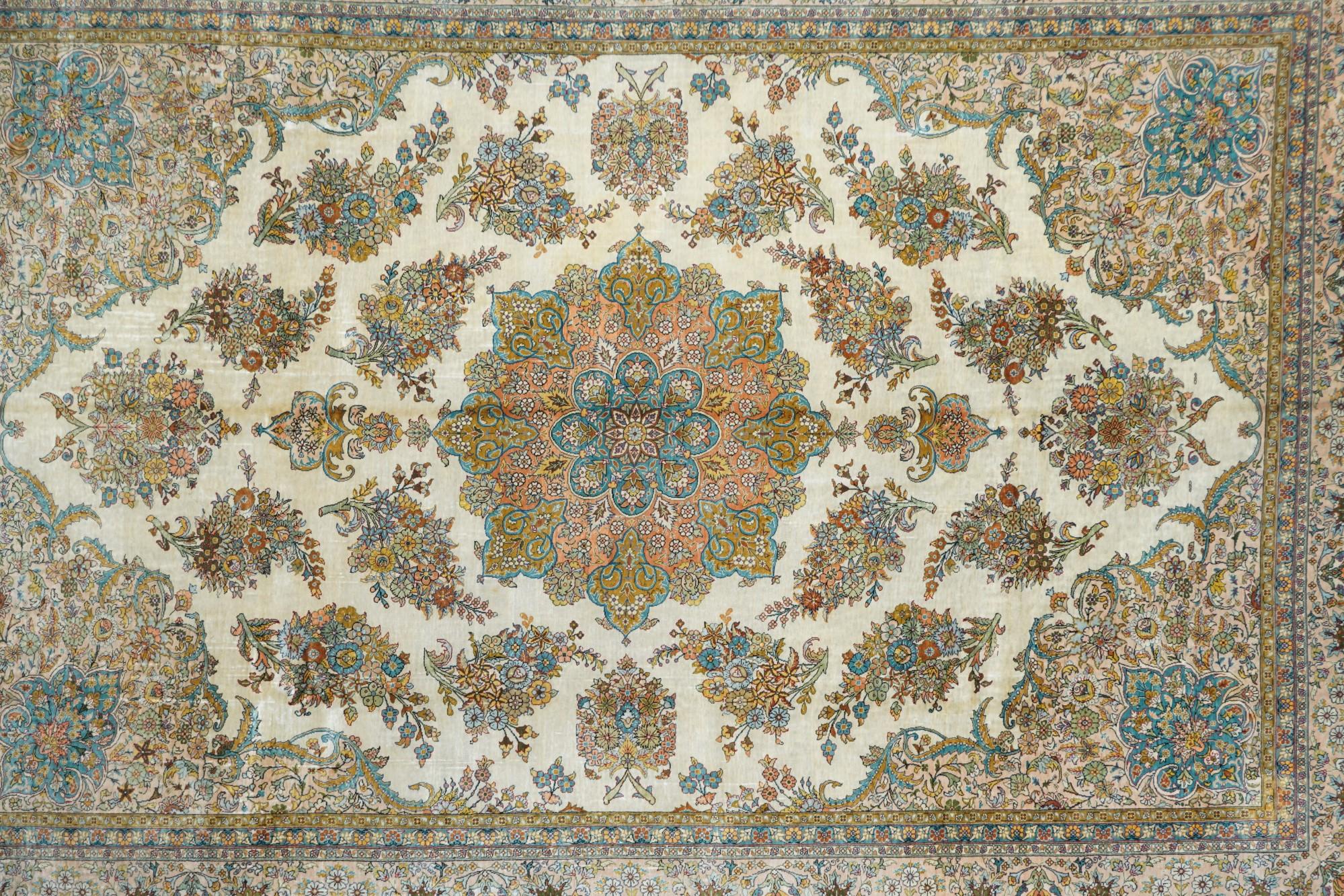 Mid-20th Century Extremely Fine Turkish Silk Hereke Rug 6'6'' x 9'6'' For Sale