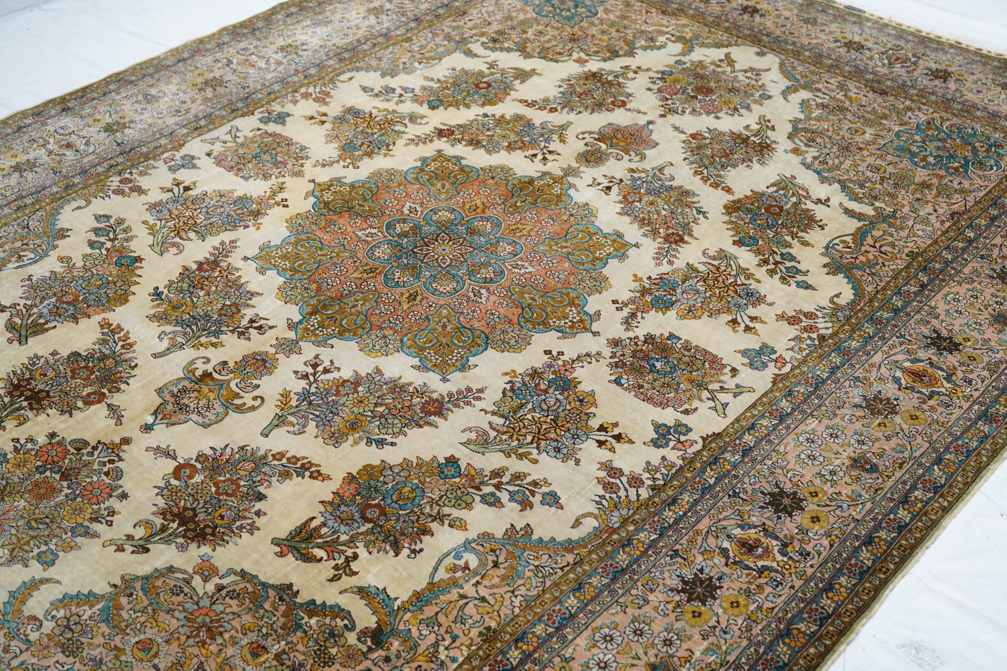 Extremely Fine Turkish Silk Hereke Rug 6'6'' x 9'6'' For Sale 3
