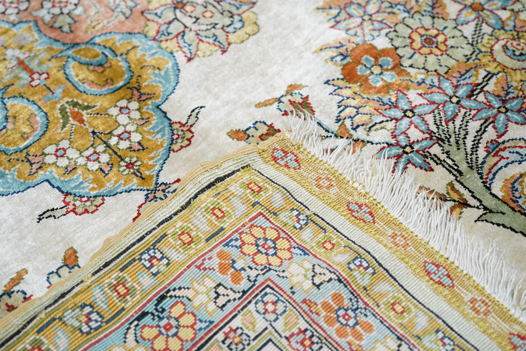 Antique Turkish Silk Hereke Rug For Sale 5