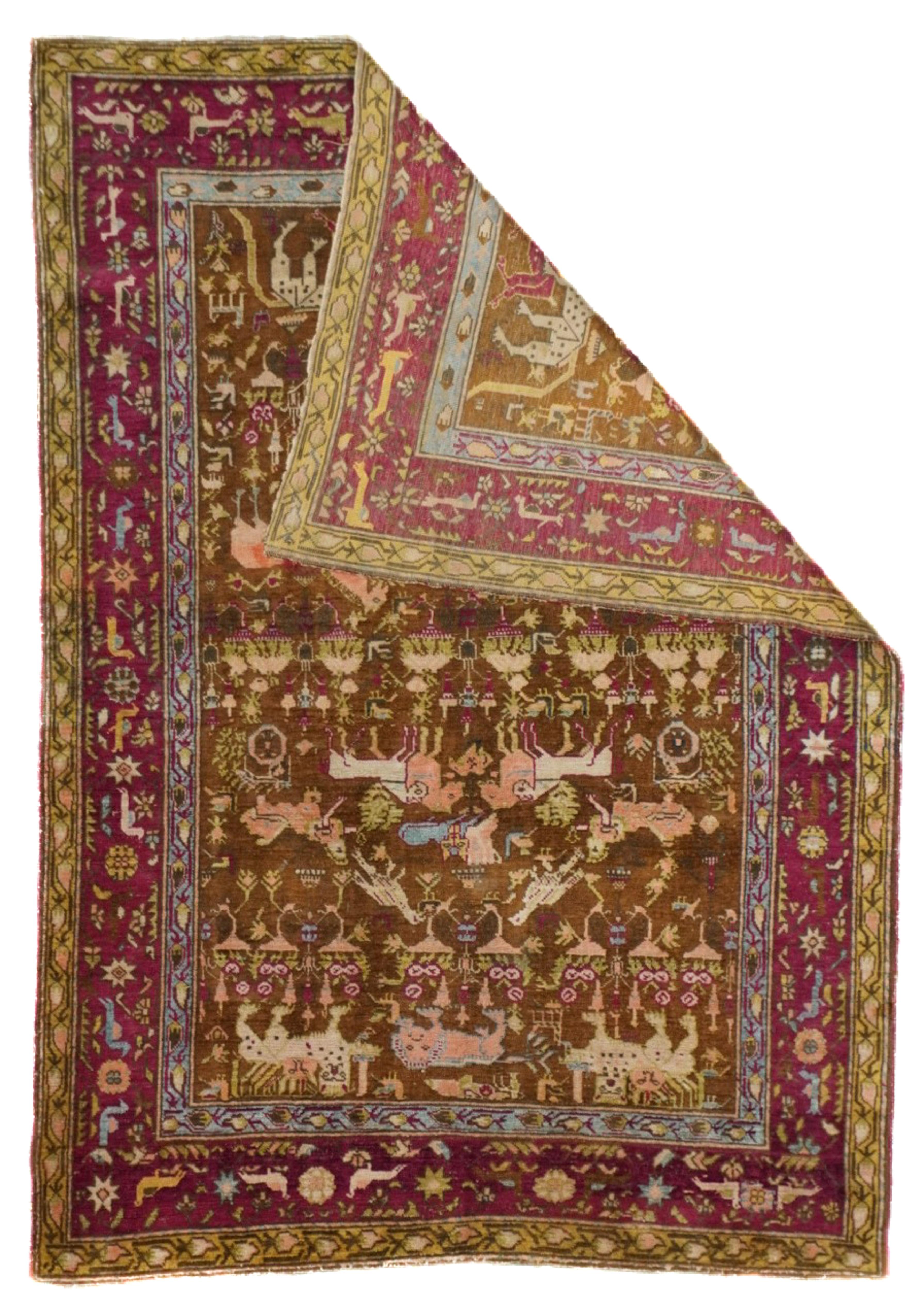 Antique Turkish Silk Rug 3'6'' x 5'1''. The carpets, scatters, runners, long rugs and bags of the towns, villages and tribes of Anatolia, including: Oushak, Ghiordes, Kula, Ladik, Hereke, Konya, Melas, Bergama, Sivas, Kayseri and Yuruk. Enormous