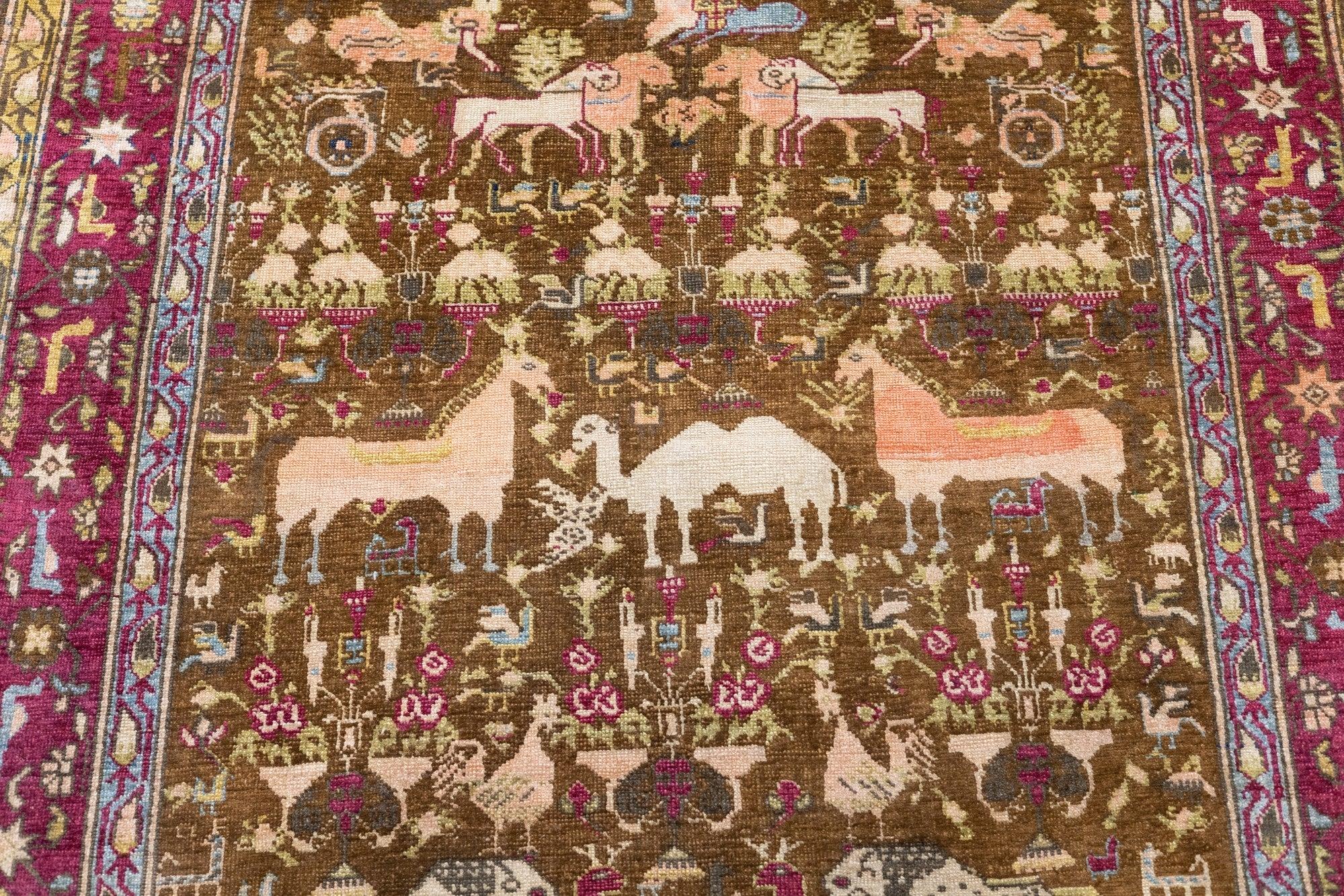 Hand-Knotted Antique Turkish Silk Rug 3'6'' x 5'1'' For Sale