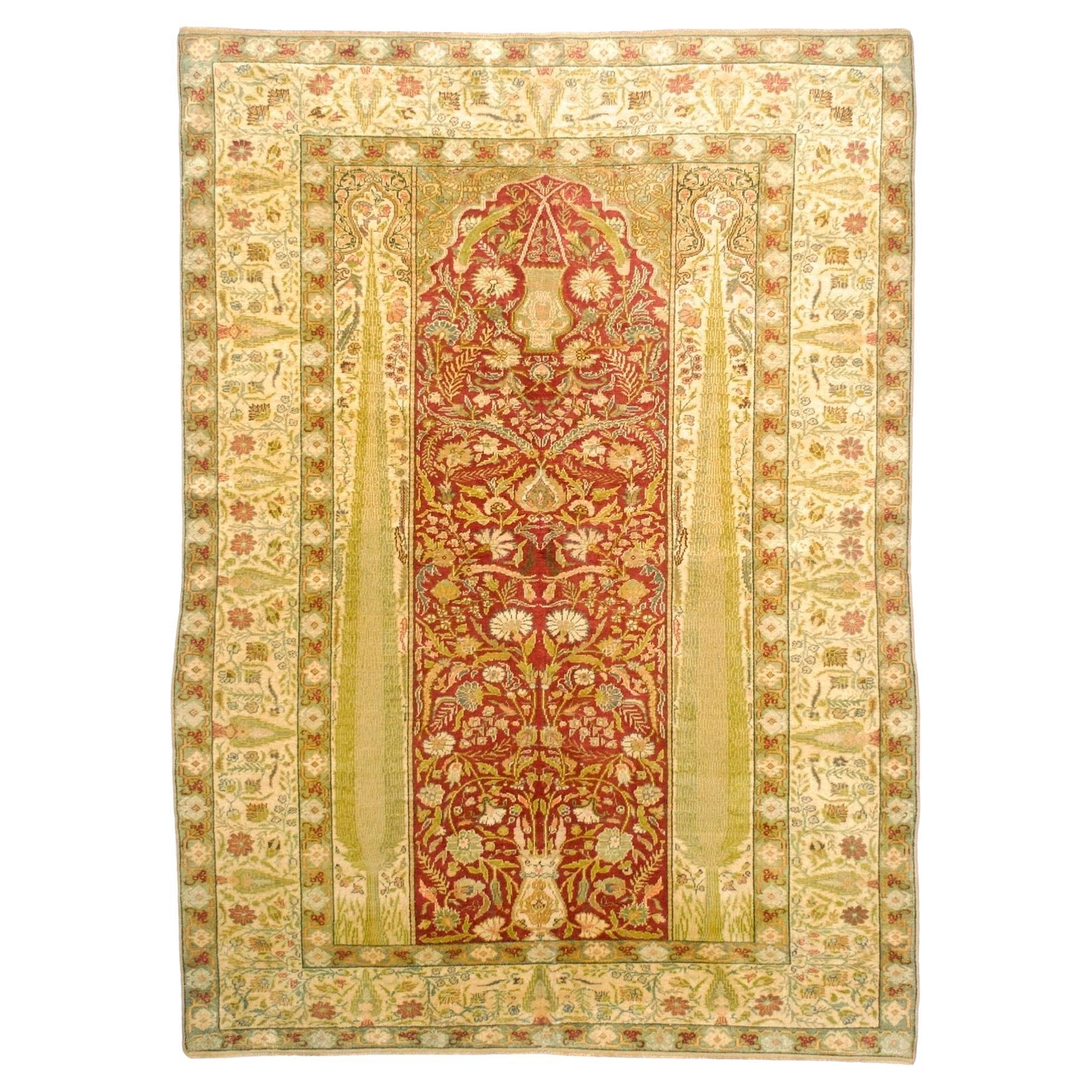 Antique Turkish Silk Rug 4'4" x 6’6"