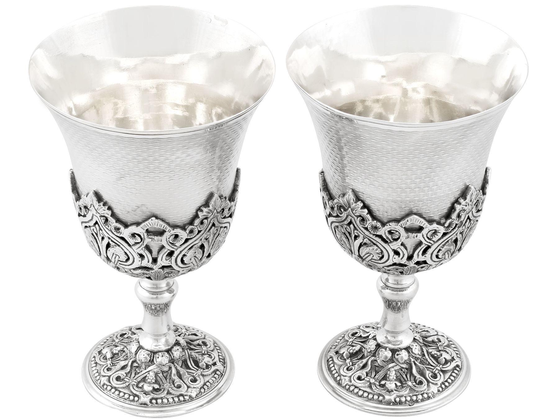 An exceptional, fine and impressive pair of antique Turkish silver goblets; an addition to our range of wine and drink related silverware

These exceptional antique Turkish silver goblets have a circular bell shaped form onto a waisted pedestal,