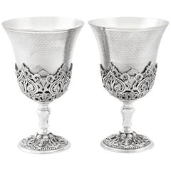 Antique Turkish Silver Goblets, Engine Turned Decoration, Circa 1880