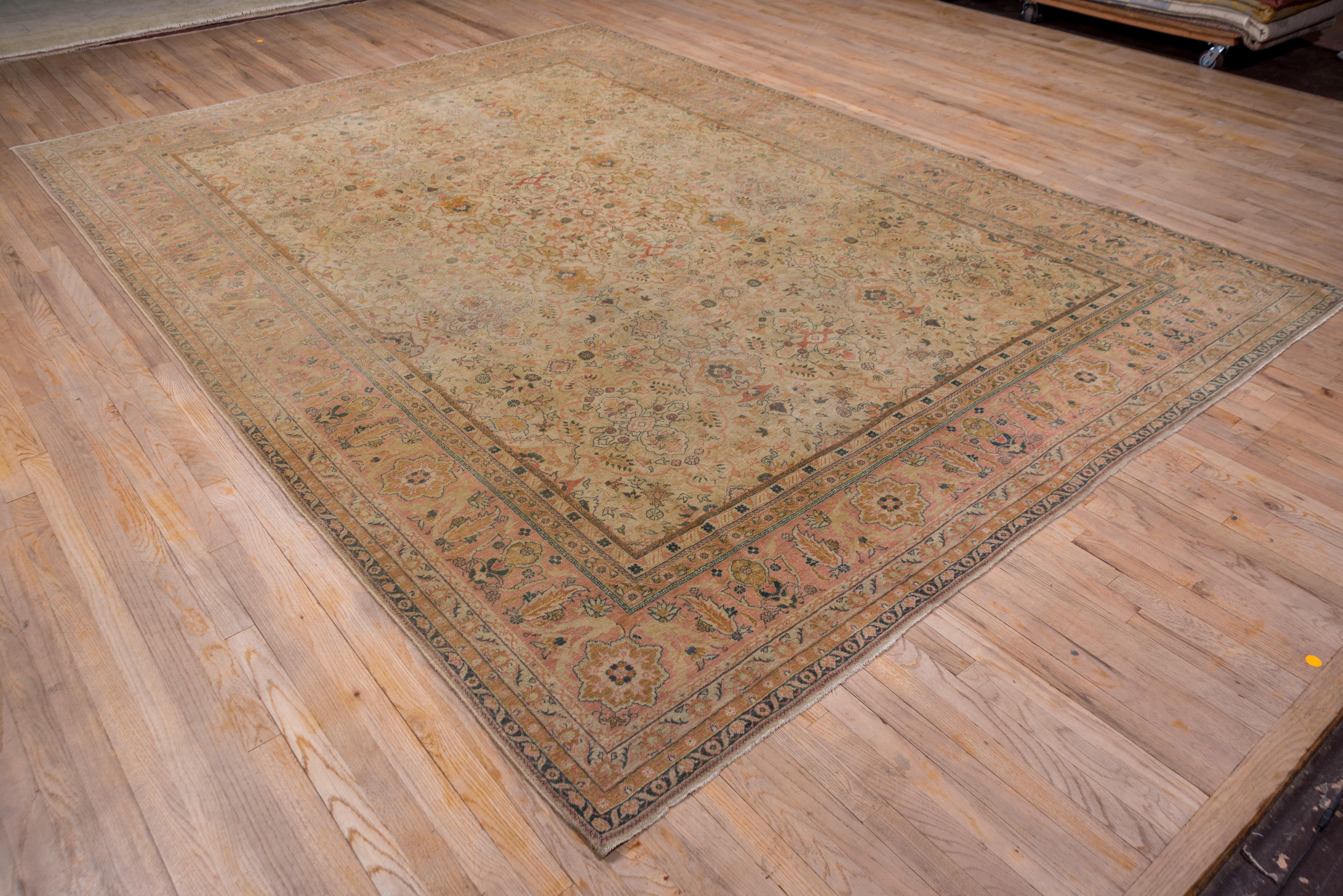 Tribal Antique Turkish Sivas Carpet, Allover Neutral Field & Colorful Accents For Sale