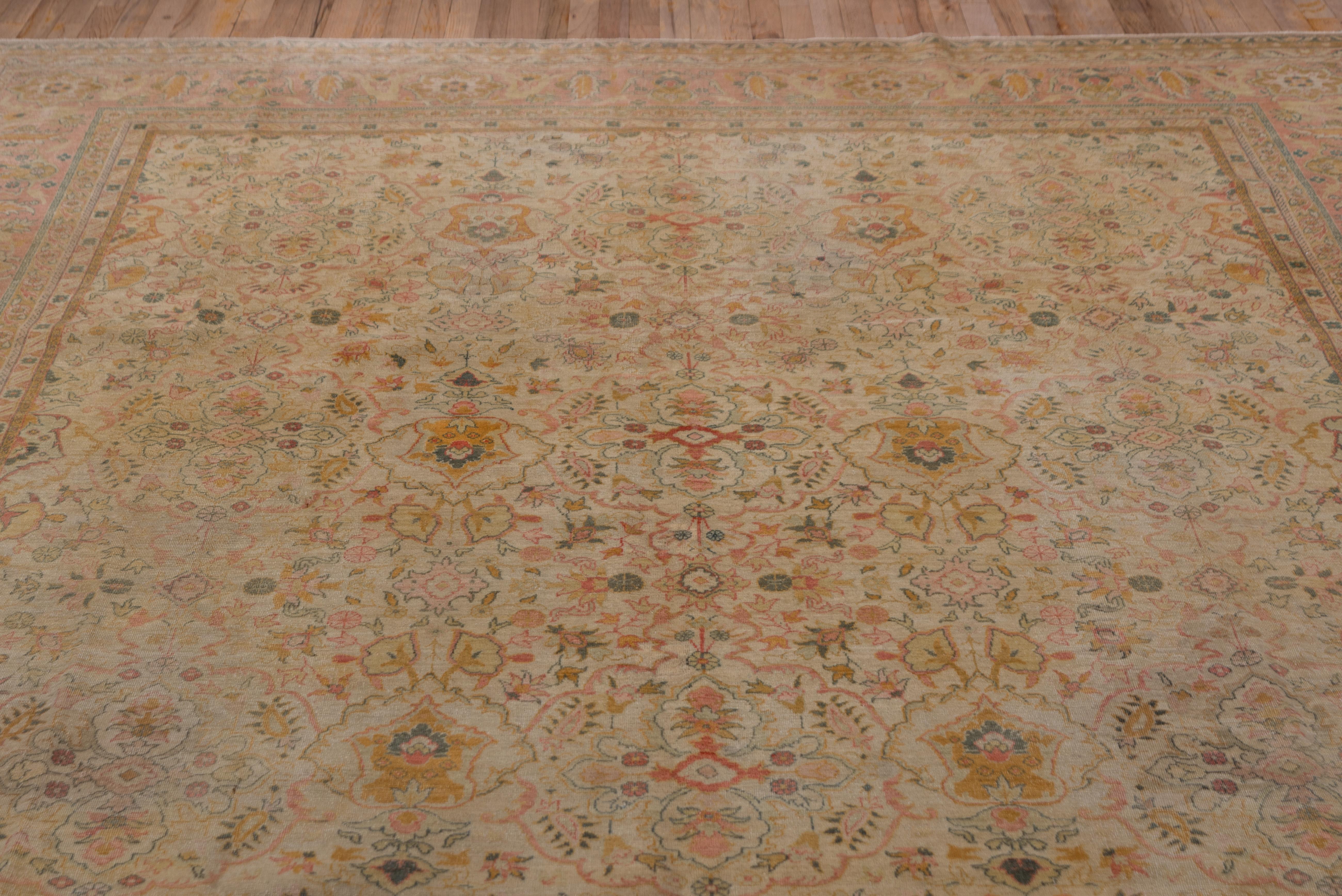 Antique Turkish Sivas Carpet, Allover Neutral Field & Colorful Accents For Sale 1