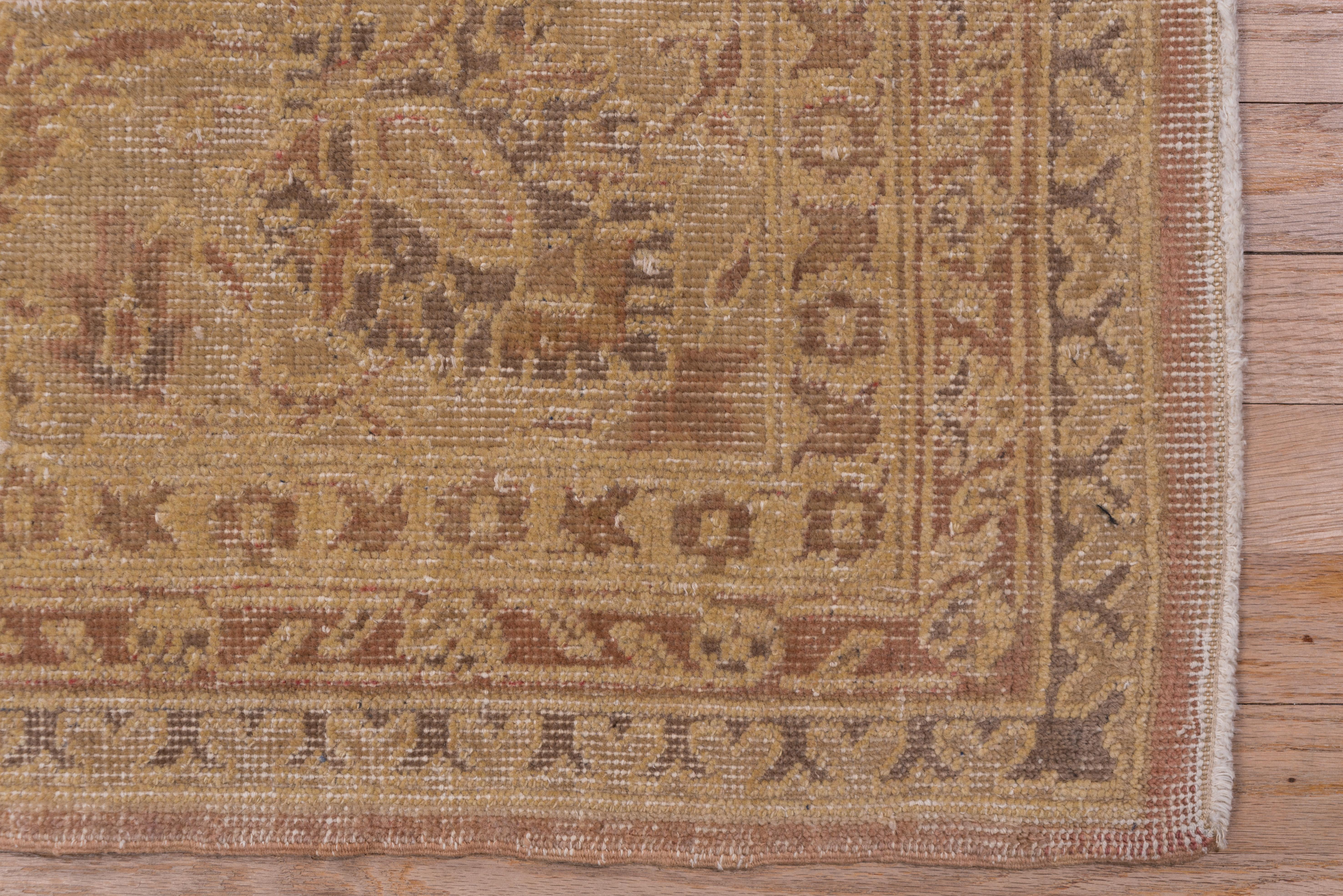 Antique Turkish Sivas Carpet, Allover Pink Field, Yellow Palette, Circa 1930s For Sale 3