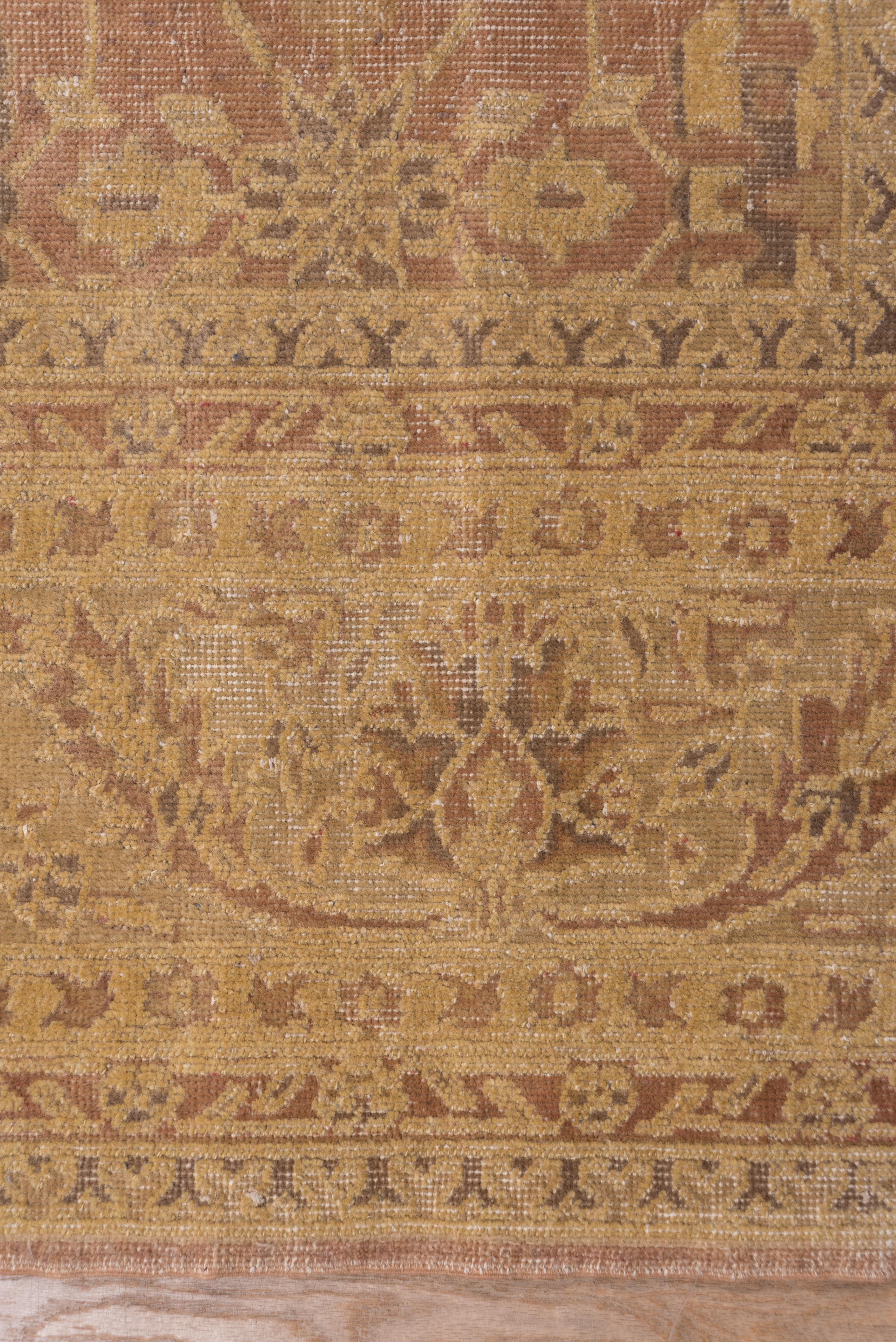 Antique Turkish Sivas Carpet, Allover Pink Field, Yellow Palette, Circa 1930s For Sale 5