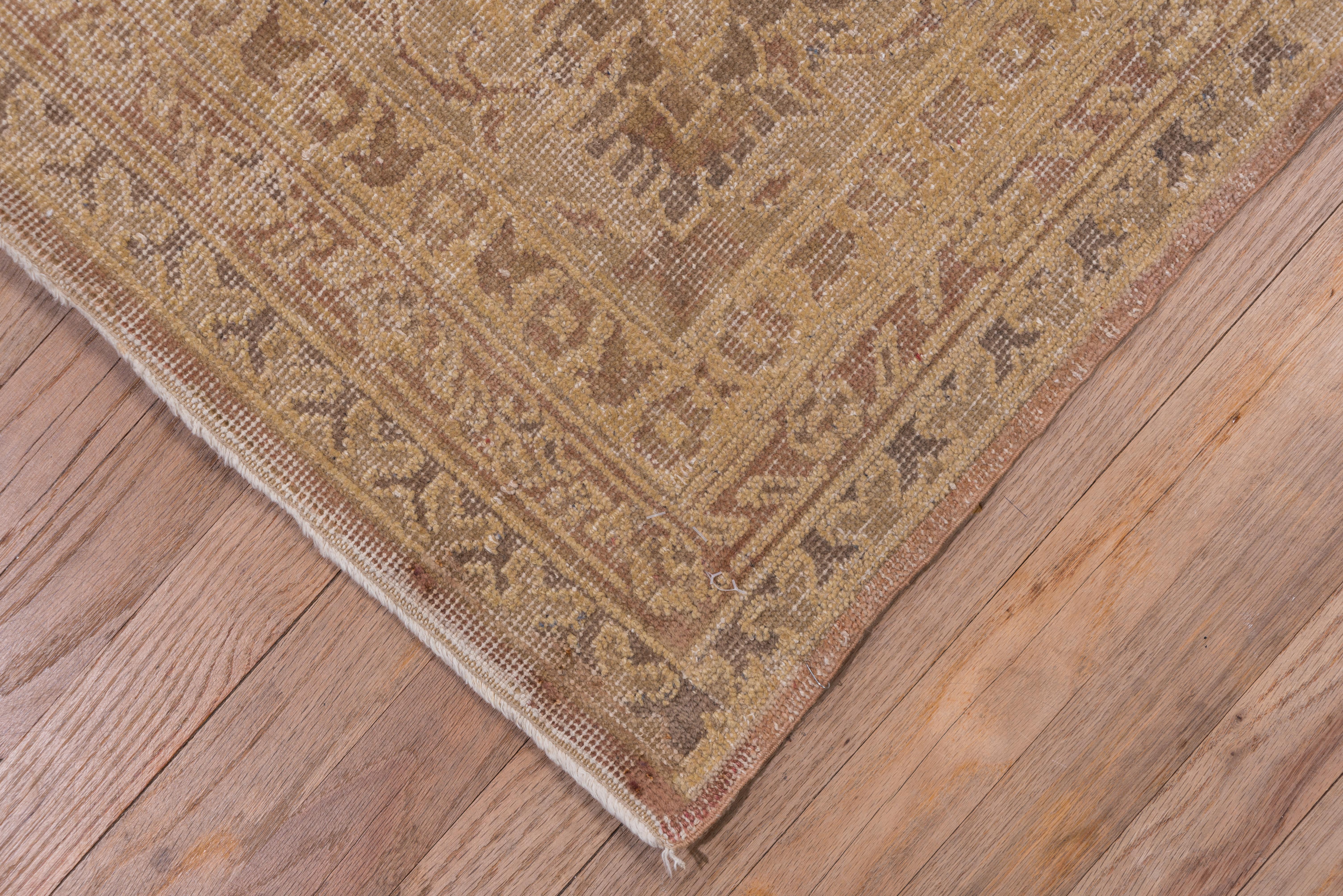 Wool Antique Turkish Sivas Carpet, Allover Pink Field, Yellow Palette, Circa 1930s For Sale