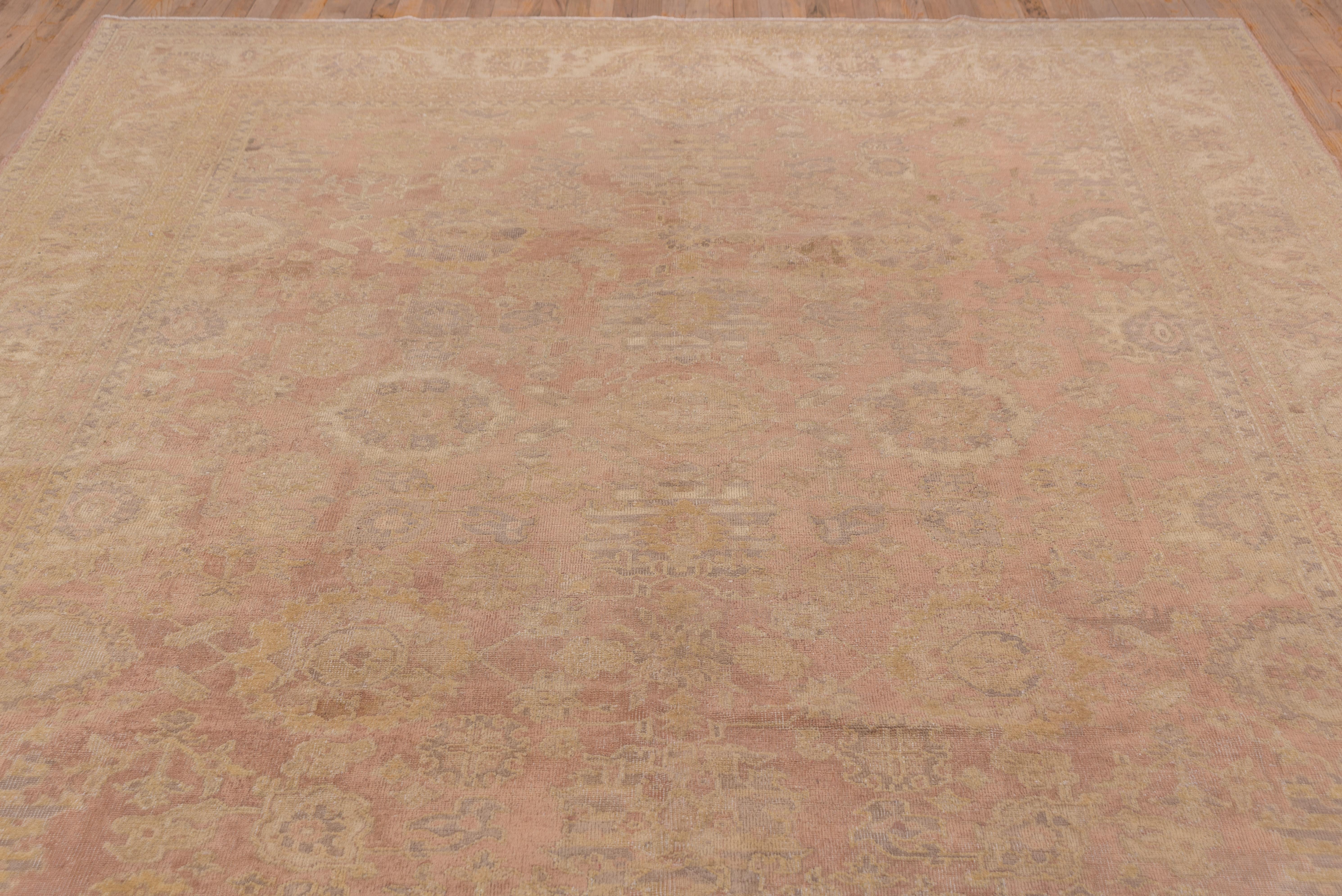 Antique Turkish Sivas Carpet, Allover Pink Field, Yellow Palette, Circa 1930s For Sale 2