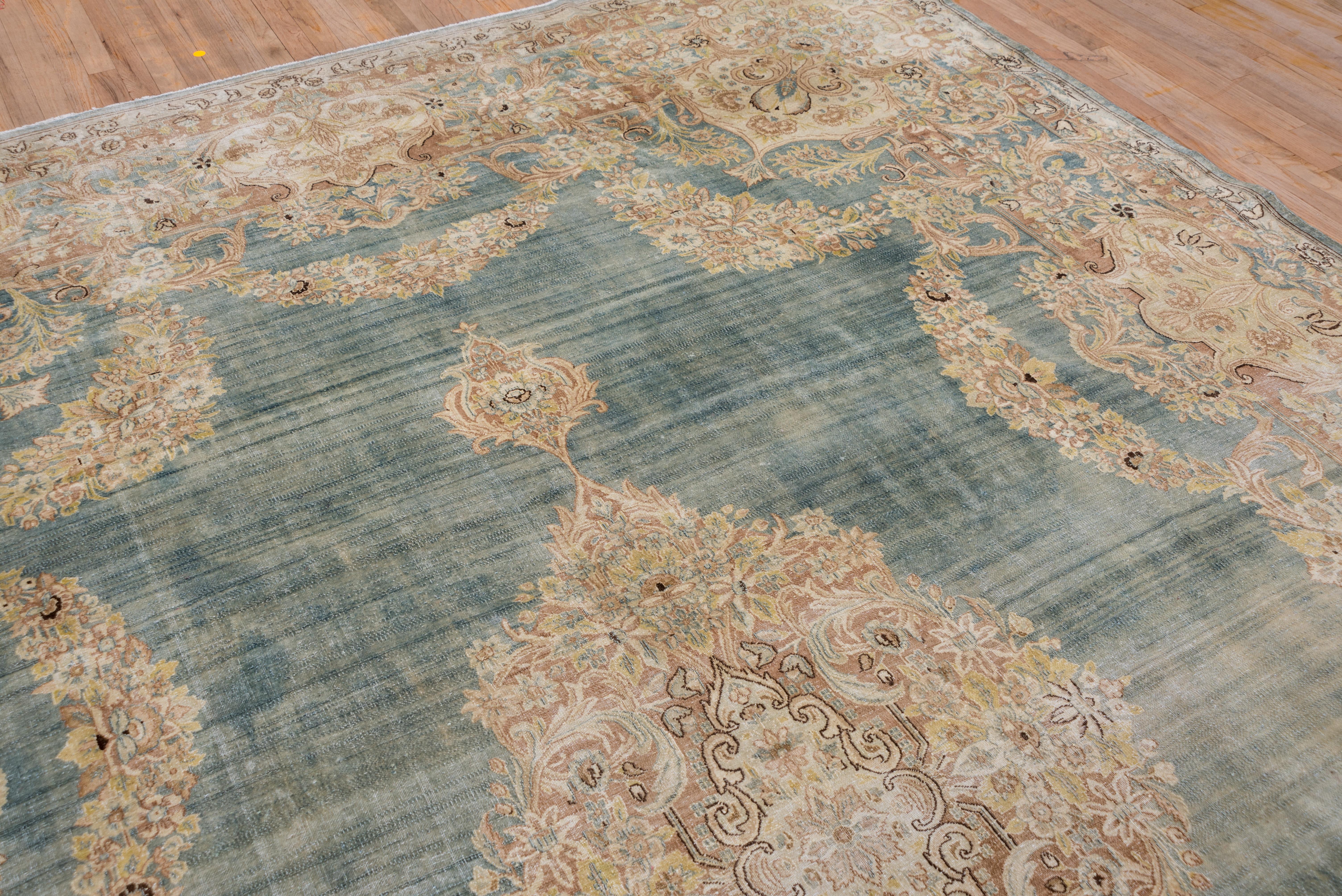 Antique Turkish Sivas Carpet, Blue Green Field, Formal Palette For Sale 3