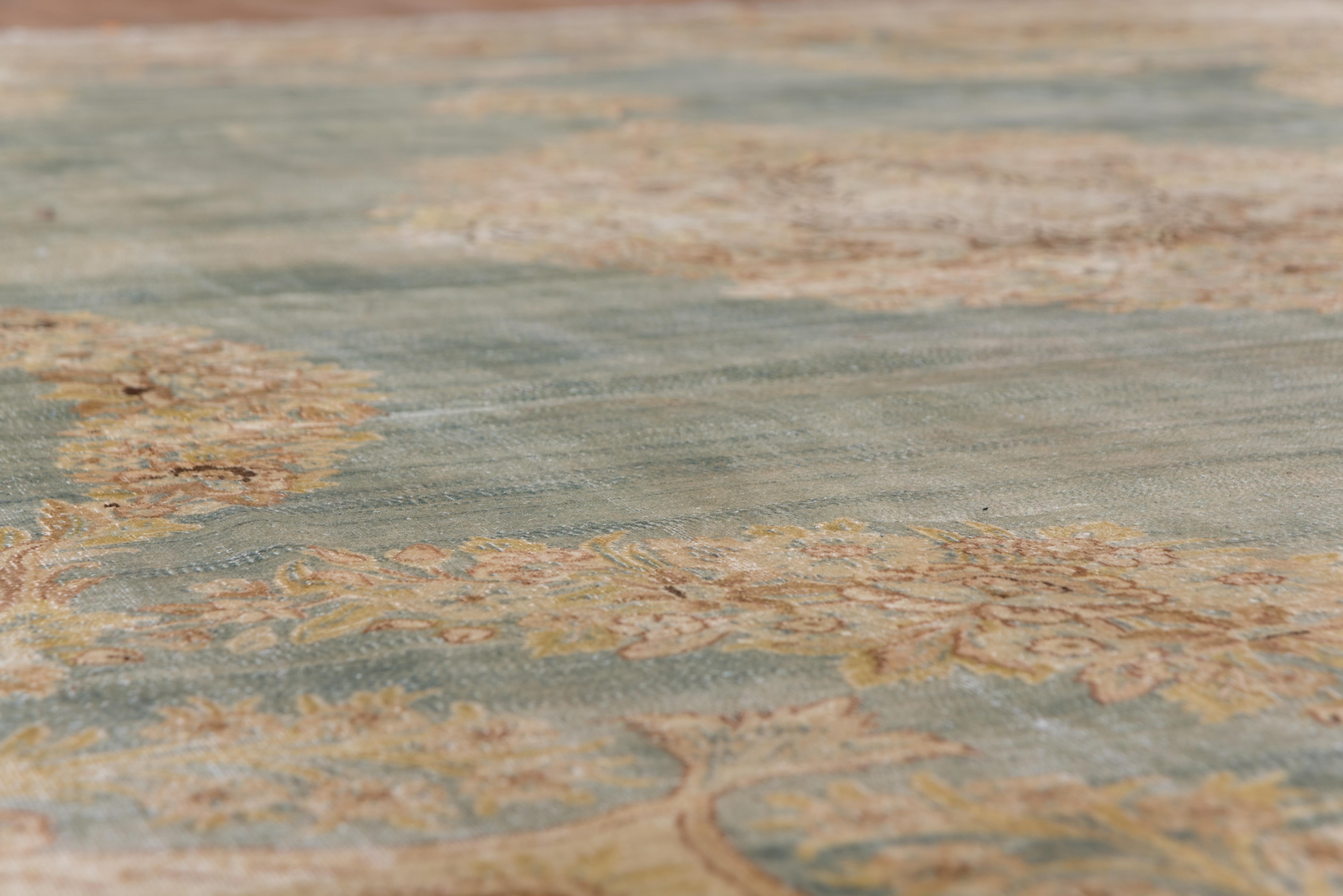 Hand-Knotted Antique Turkish Sivas Carpet, Blue Green Field, Formal Palette For Sale
