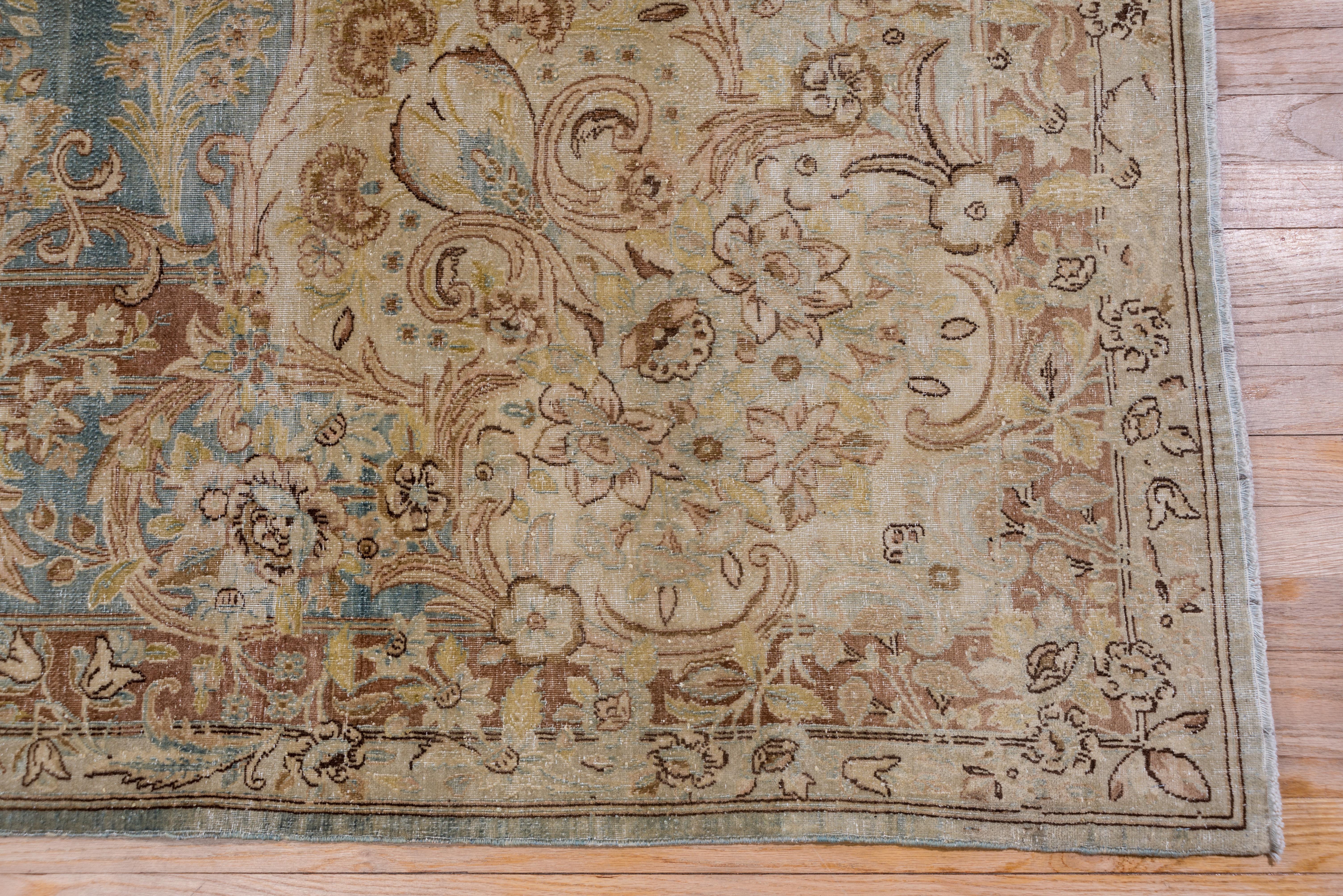 Mid-20th Century Antique Turkish Sivas Carpet, Blue Green Field, Formal Palette For Sale