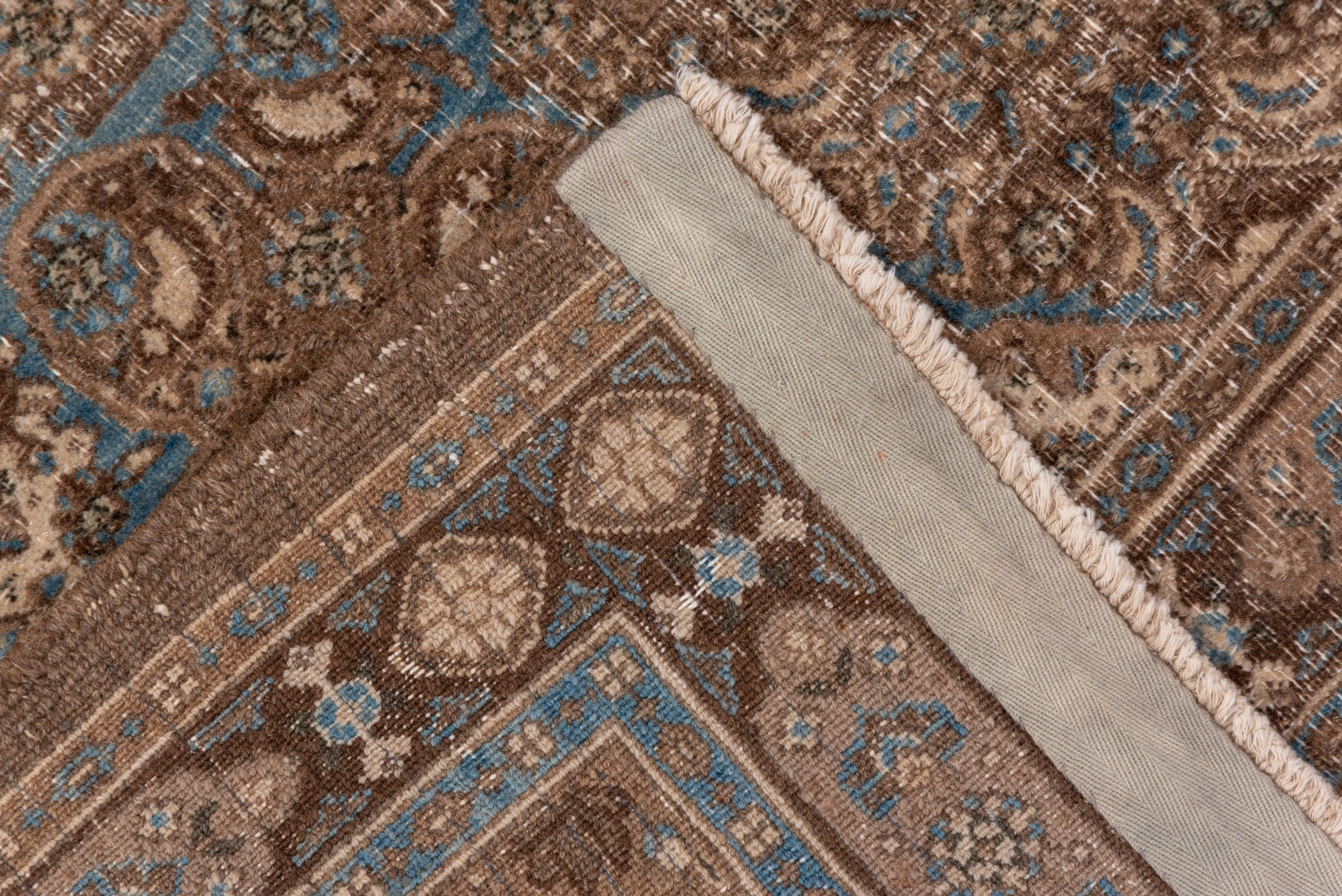 Antique Turkish Sivas Carpet, Center Medallion, Brown and Light Blue Palette In Good Condition For Sale In New York, NY