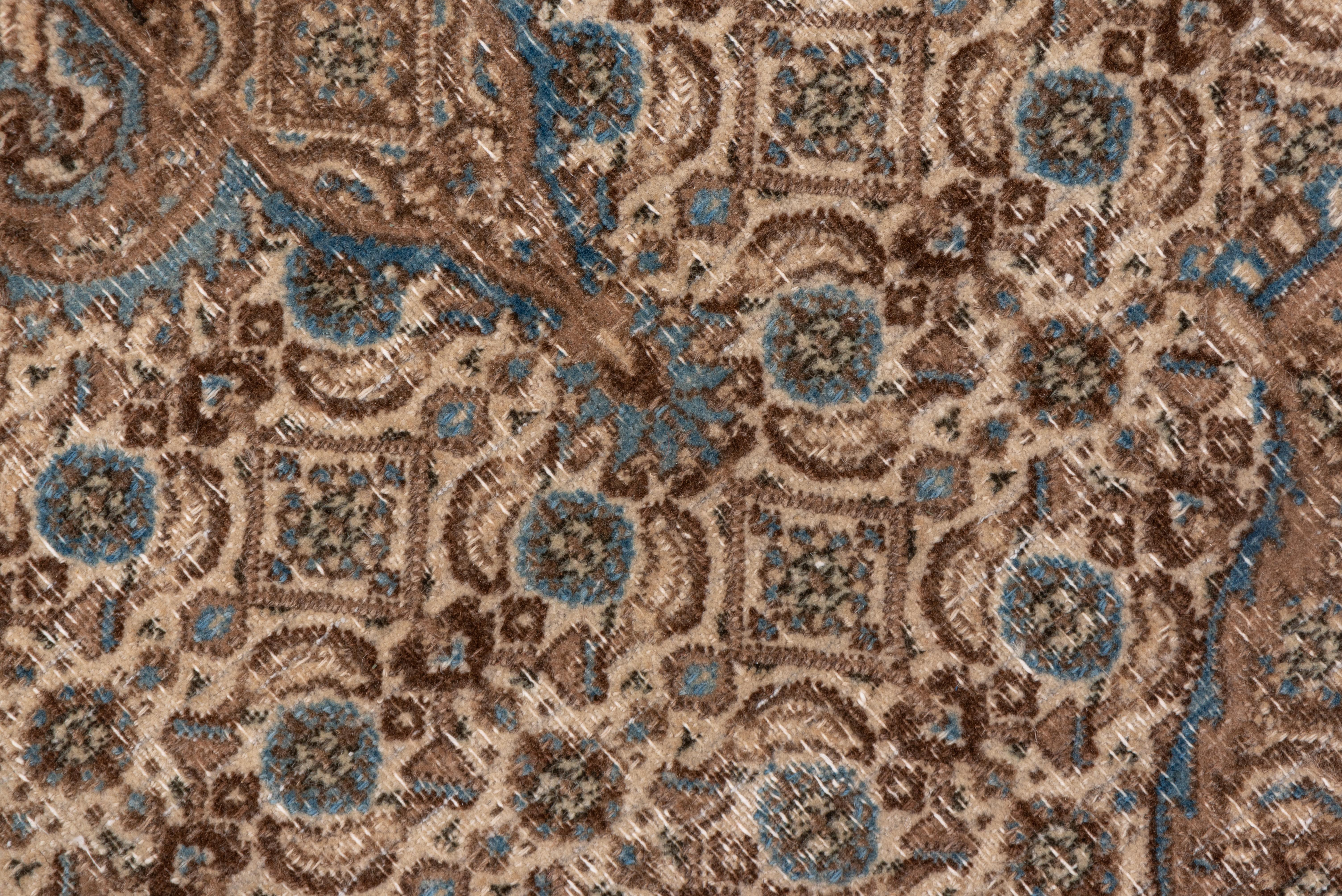 Mid-20th Century Antique Turkish Sivas Carpet, Center Medallion, Brown and Light Blue Palette For Sale