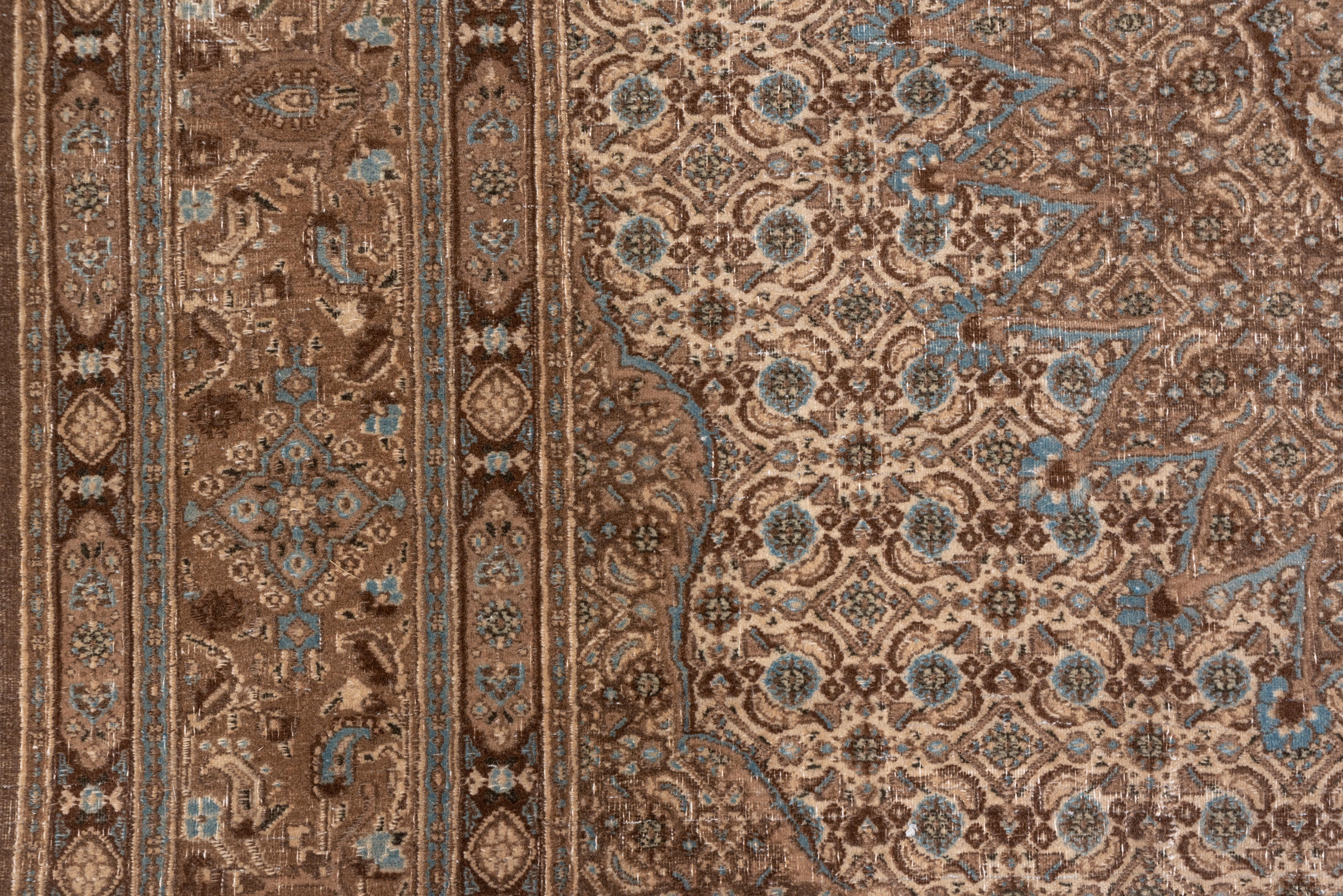 Wool Antique Turkish Sivas Carpet, Center Medallion, Brown and Light Blue Palette For Sale