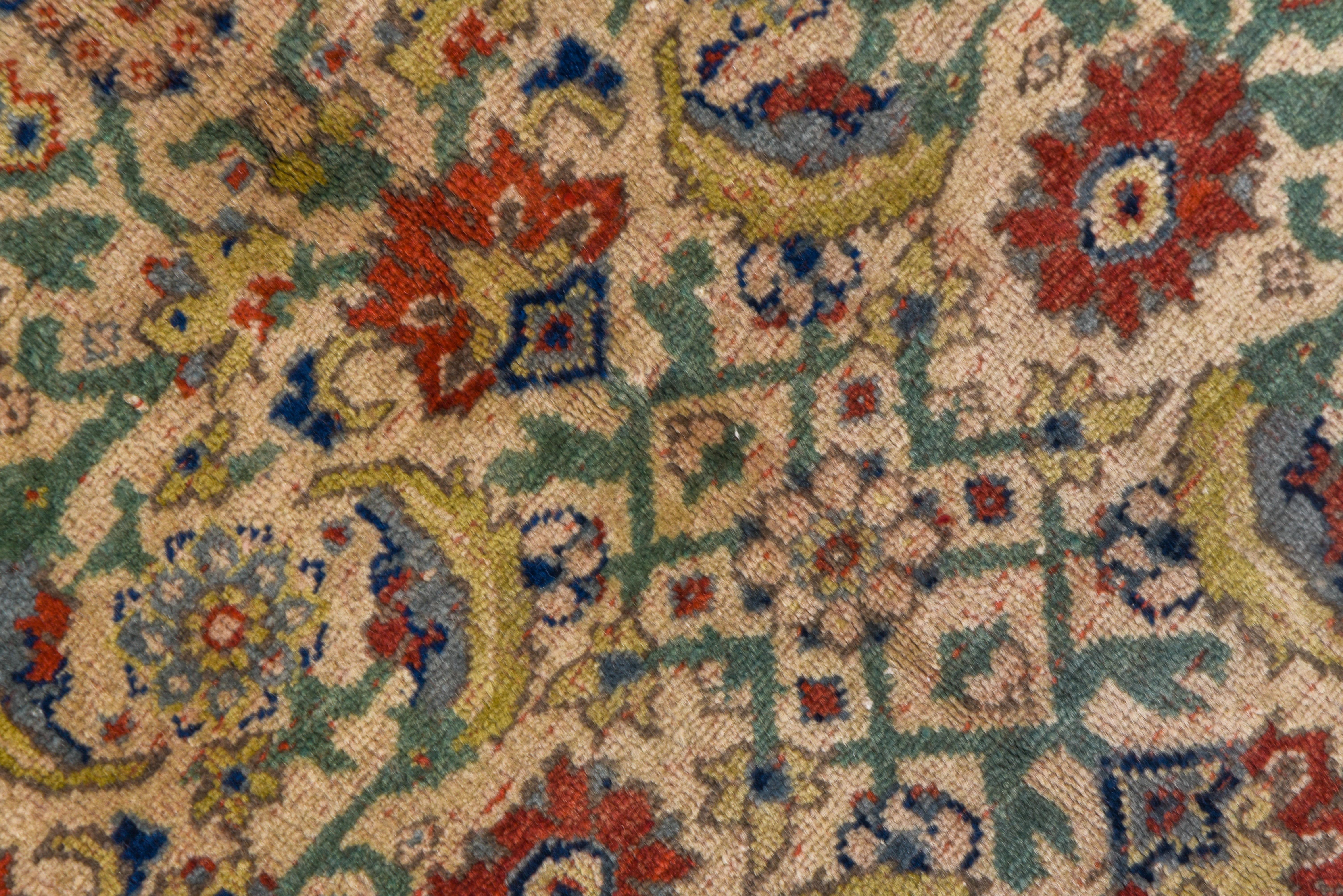 Wool Antique Turkish Sivas Carpet, Traditional Palette, Cream Field, Great Colors For Sale