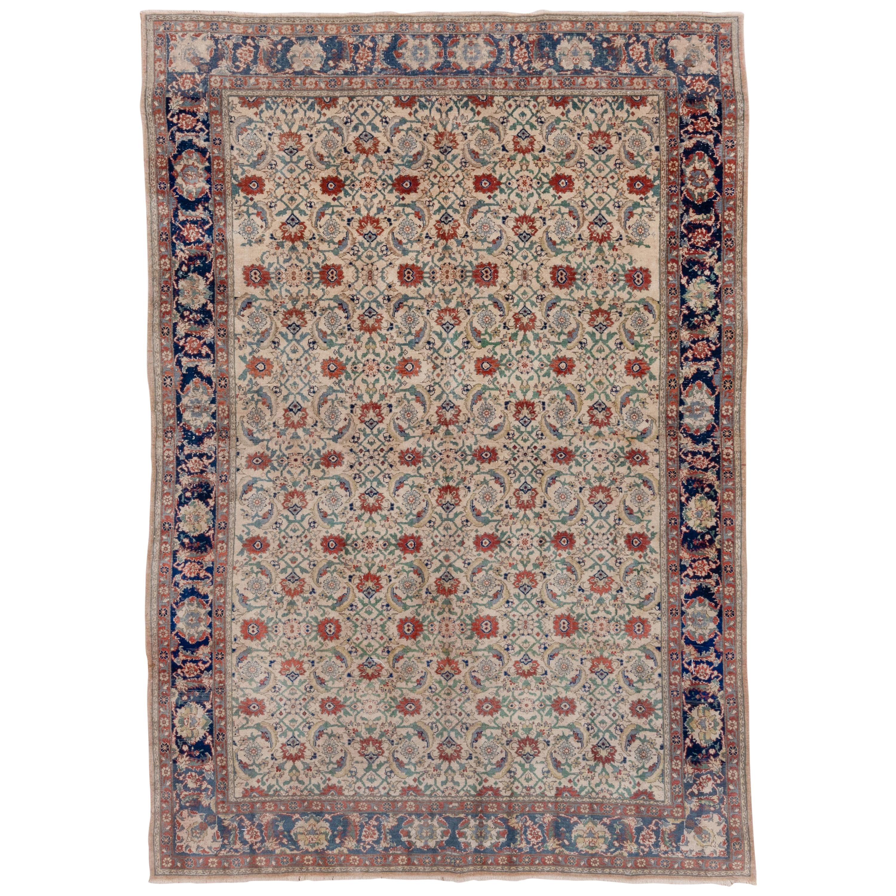 Antique Turkish Sivas Carpet, Traditional Palette, Cream Field, Great Colors For Sale