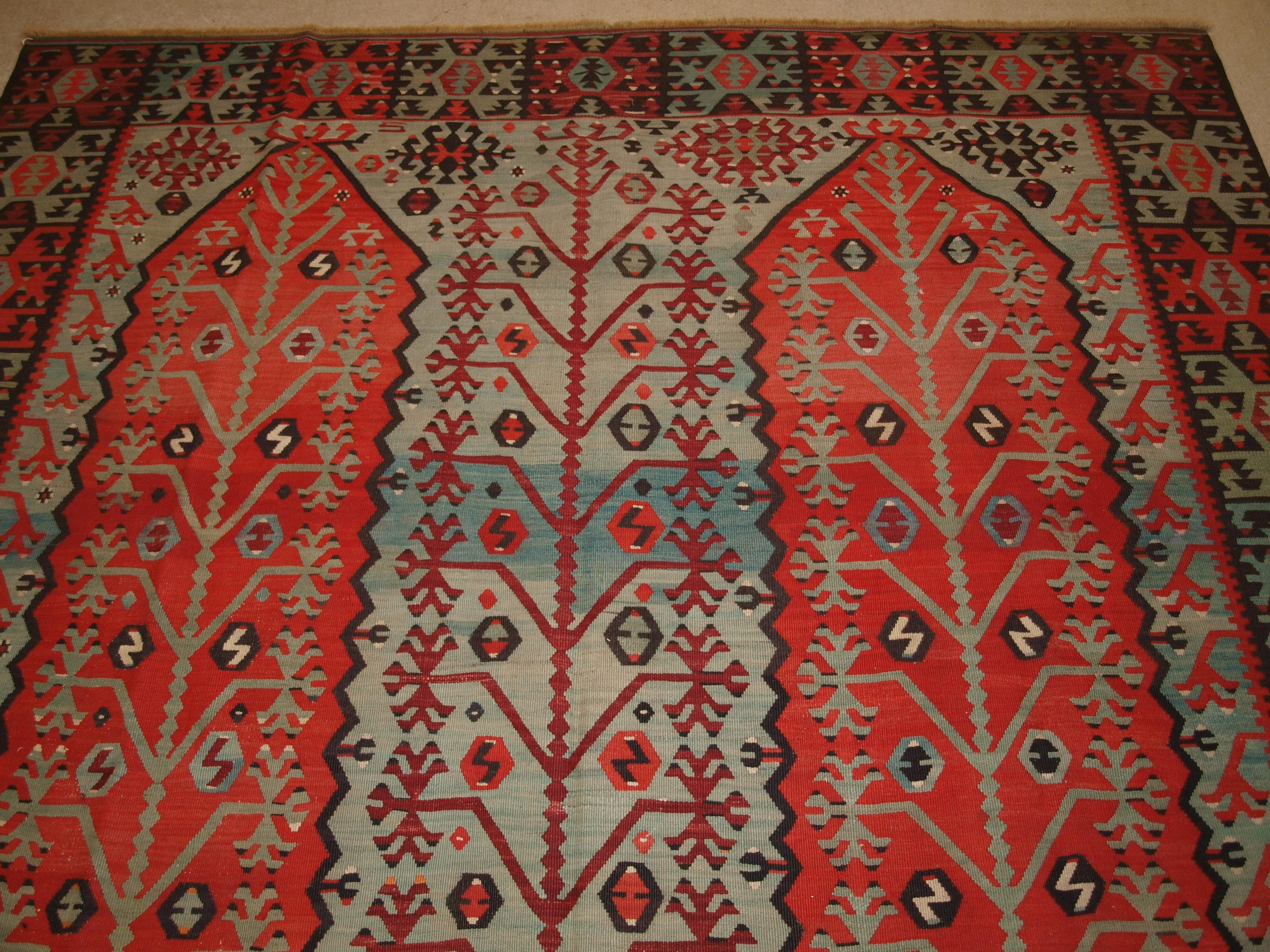 Hand-Woven Antique Turkish Sivas Kilim of Rare Design For Sale