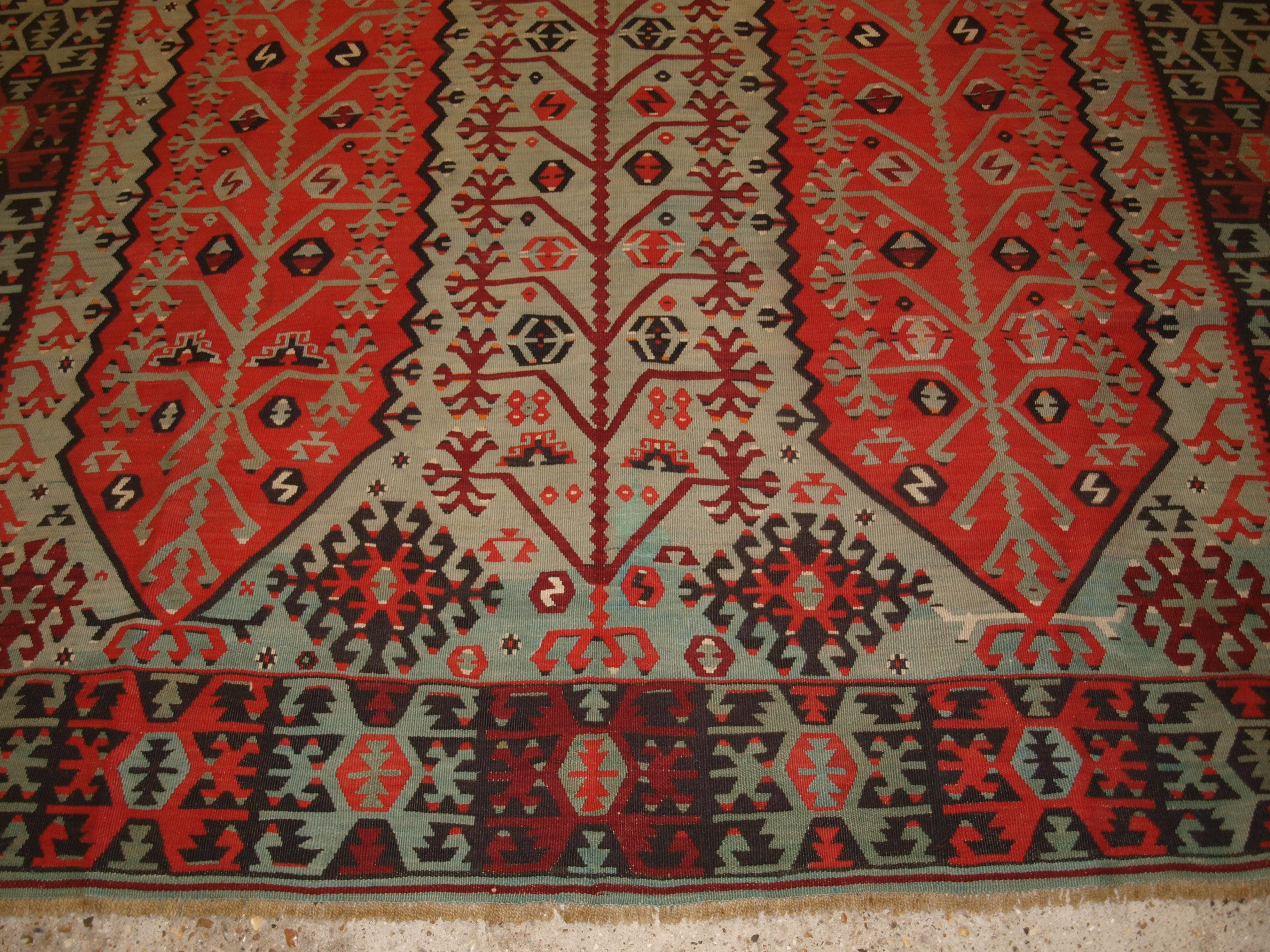20th Century Antique Turkish Sivas Kilim of Rare Design For Sale
