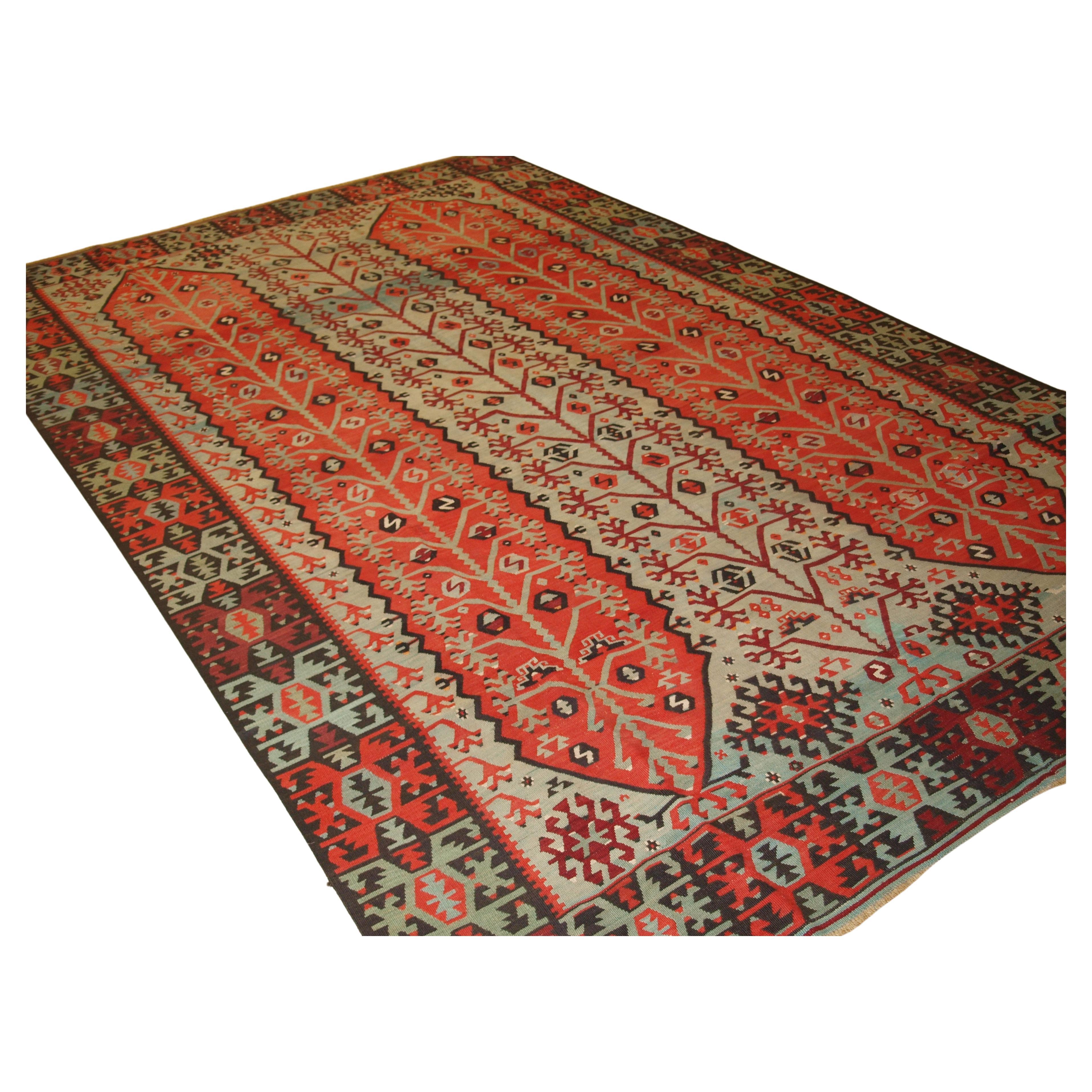 Antique tapis Kilim turc Sivas de conception rare en vente