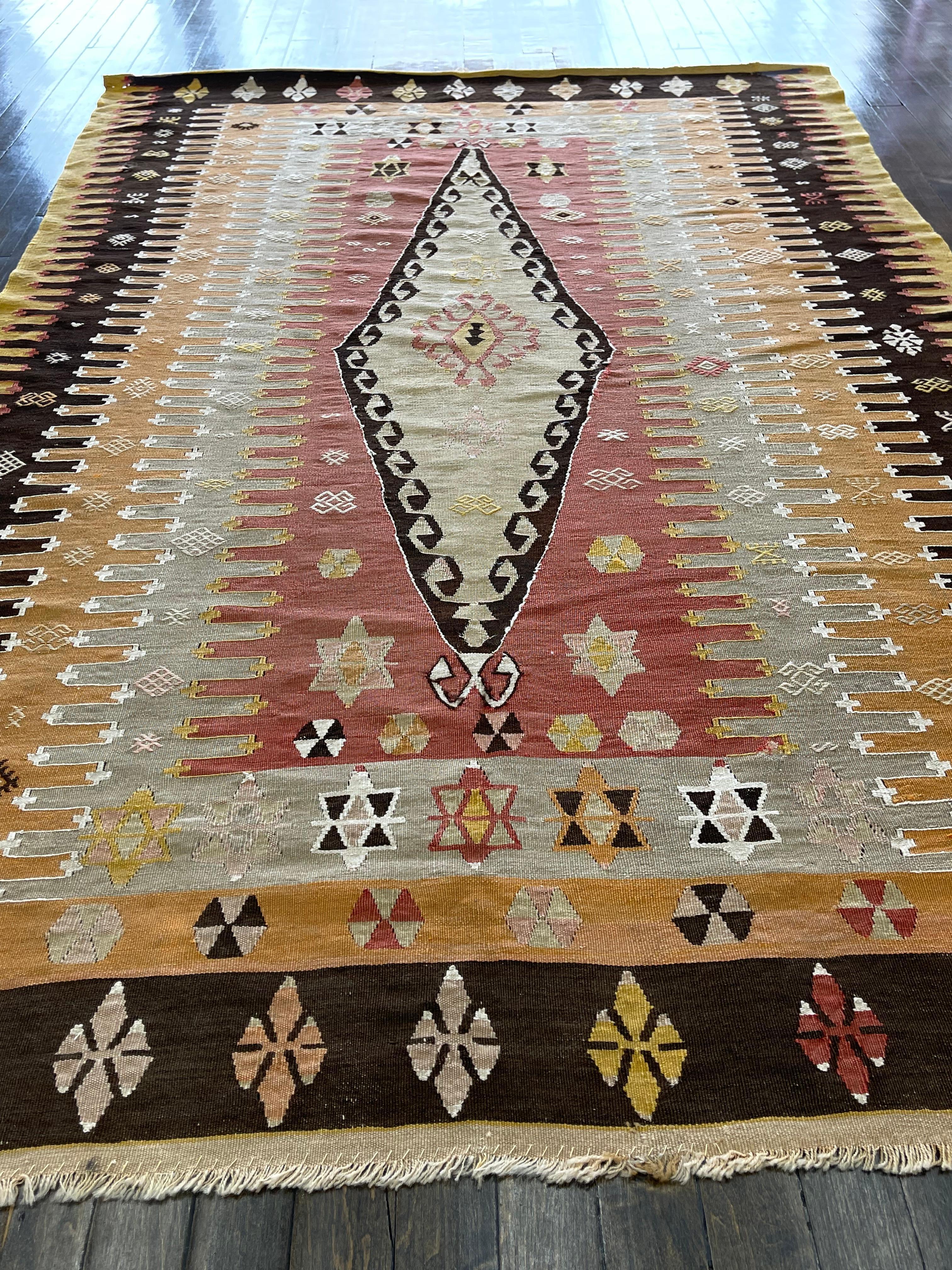 Vegetable Dyed Antique Turkish Sivas Kilm circa 1900 For Sale