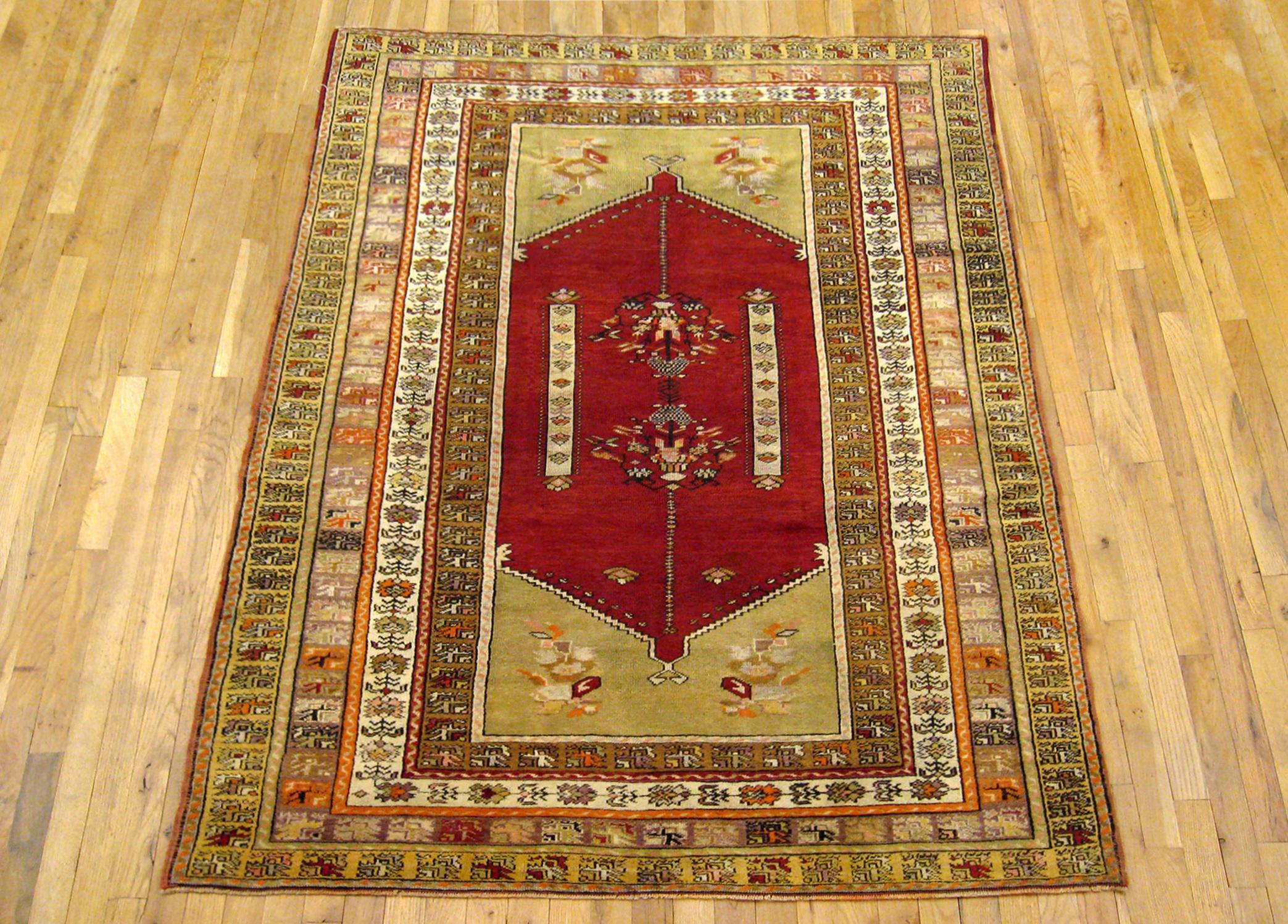 Antique Turkish Sivas Rug, Small size, circa 1920

A one-of-a-kind antique Turkish Sivas Oriental Carpet, hand-knotted with soft wool pile. This beautiful rug features a delicate central medallion with an end design on a soft red primary field, with