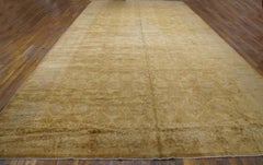 1930s Ochre Medallion Antique Turkish Siva Carpet 11'x22'8" Handknotted Wool Rug