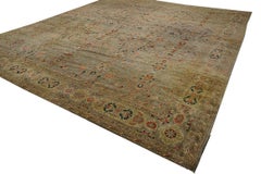 1920s Gray Blue Red Antique Turkish Sivas Carpet 13'9" x 15'6" Allover Wool Rug
