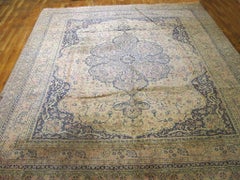 1920s Beige Medallion Antique Turkish Sivas Carpet 8'x9'9" Handknotted Wool Rug
