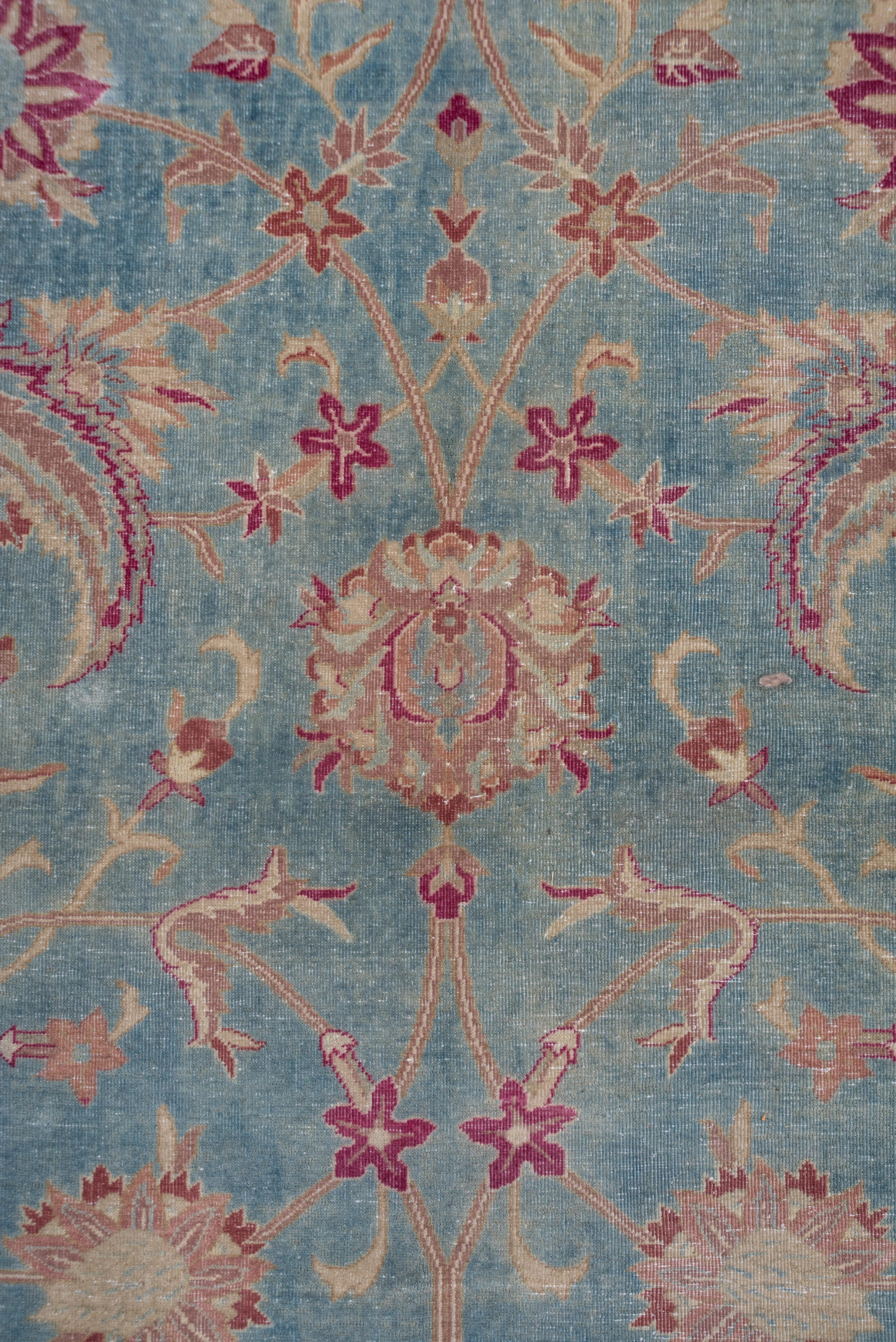 Antique Turkish Sivas Rug, Allover Blue Floral Field, Red Borders, Circa 1920s In Good Condition For Sale In New York, NY