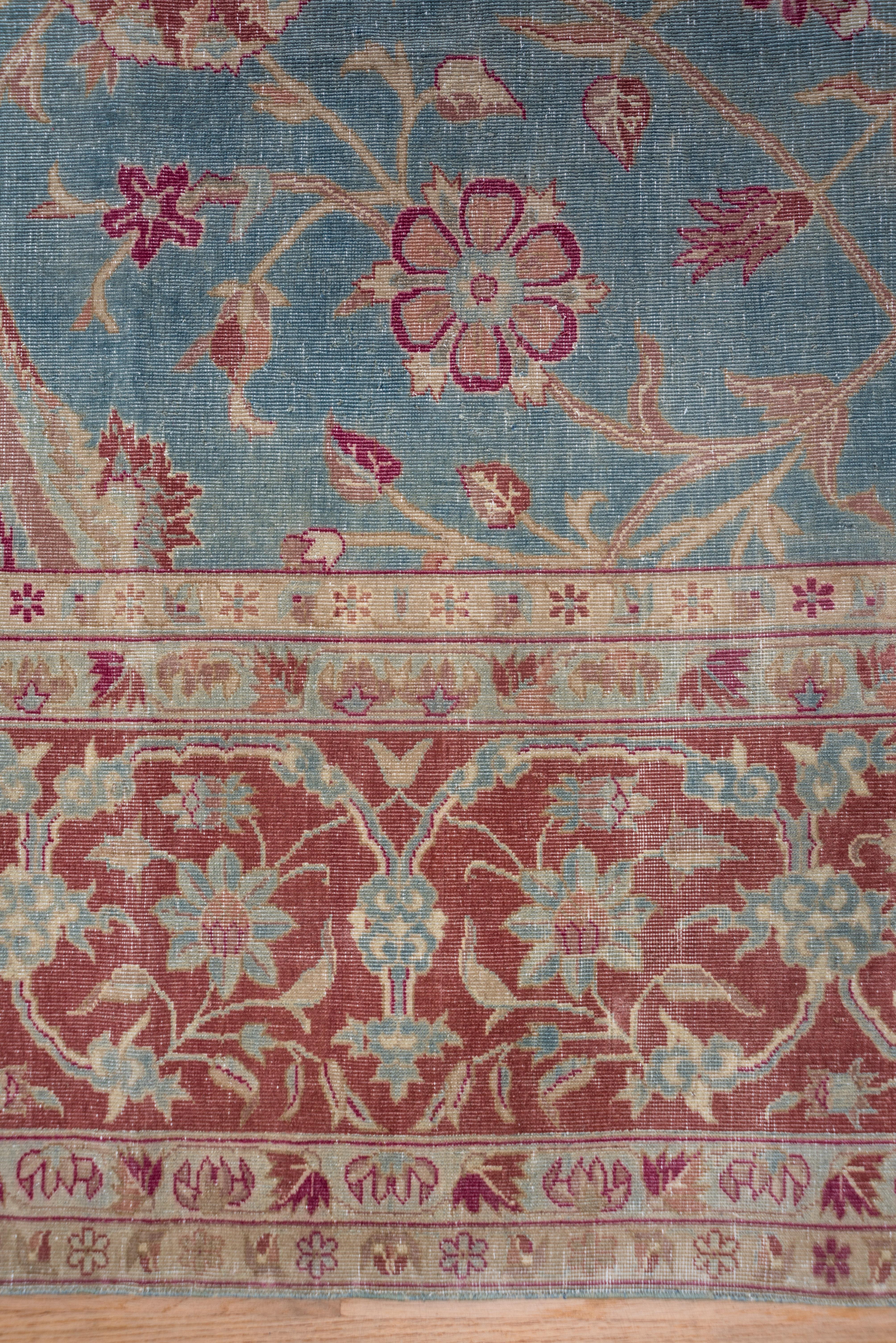 Early 20th Century Antique Turkish Sivas Rug, Allover Blue Floral Field, Red Borders, Circa 1920s For Sale