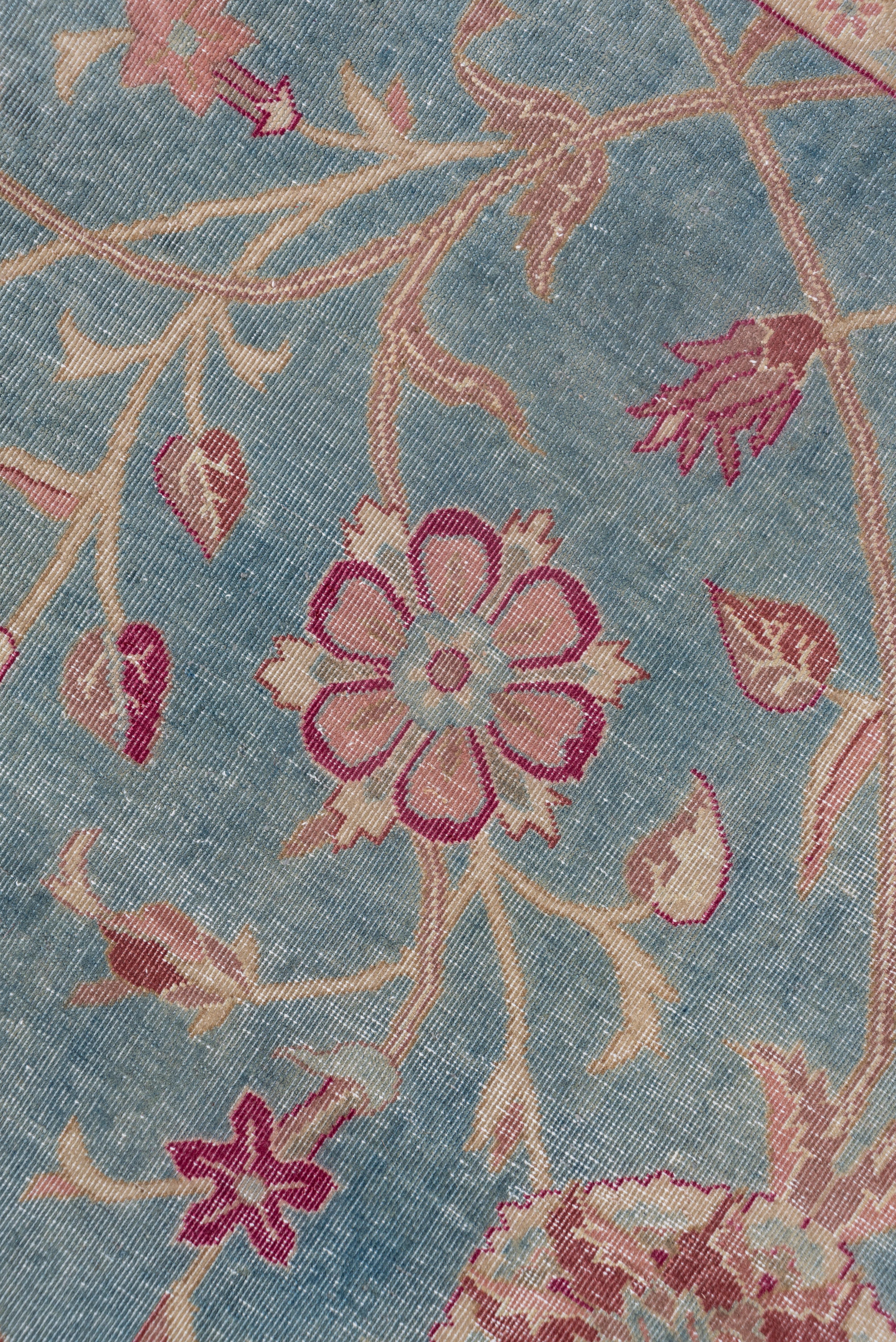 Antique Turkish Sivas Rug, Allover Blue Floral Field, Red Borders, Circa 1920s For Sale 1