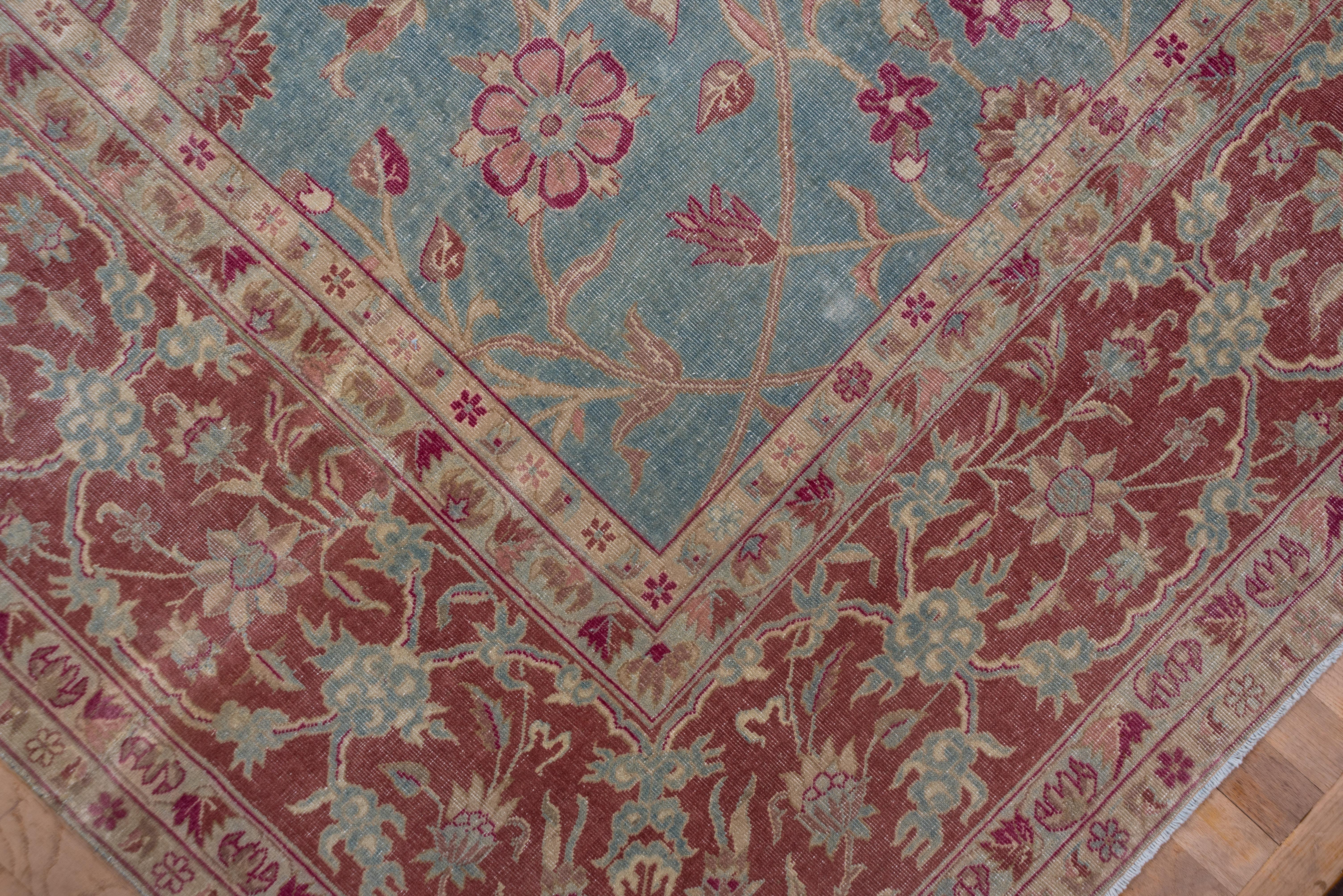 Antique Turkish Sivas Rug, Allover Blue Floral Field, Red Borders, Circa 1920s For Sale 2