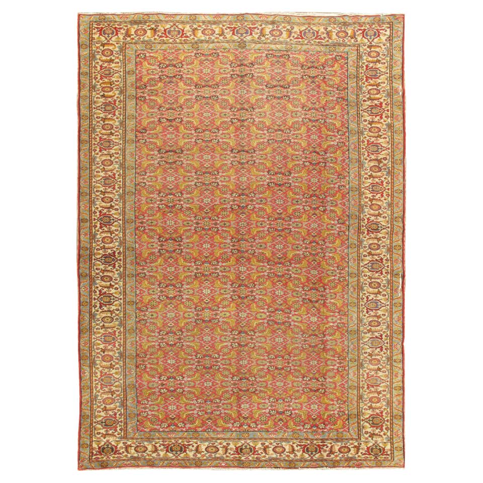 Vintage Turkish Oushak Rug with Lattice and Leaf Border, Traditional ...