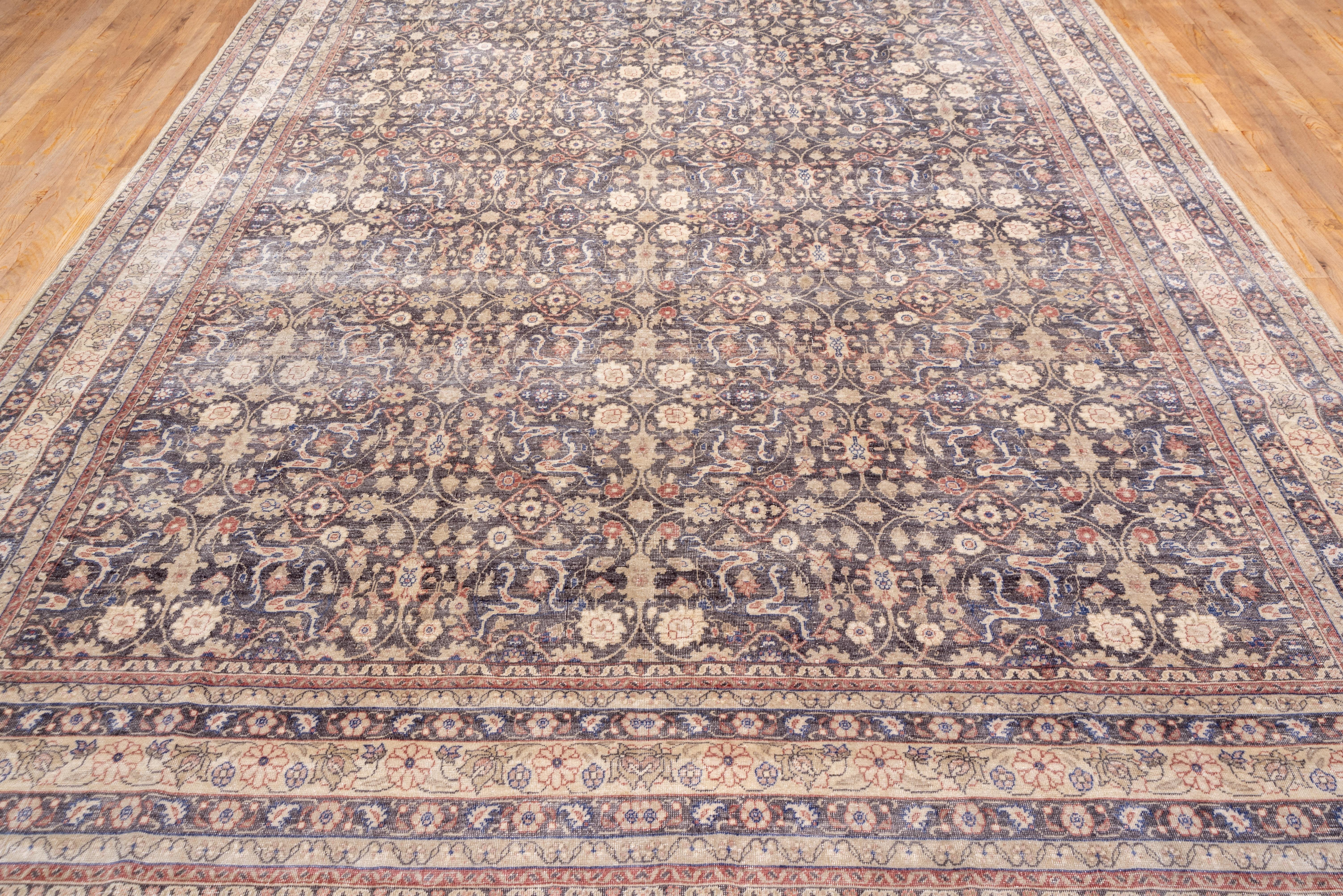 Hand-Knotted Antique Turkish Sivas Rug, Eggplant and Slate Allover Field, circa 1930s For Sale