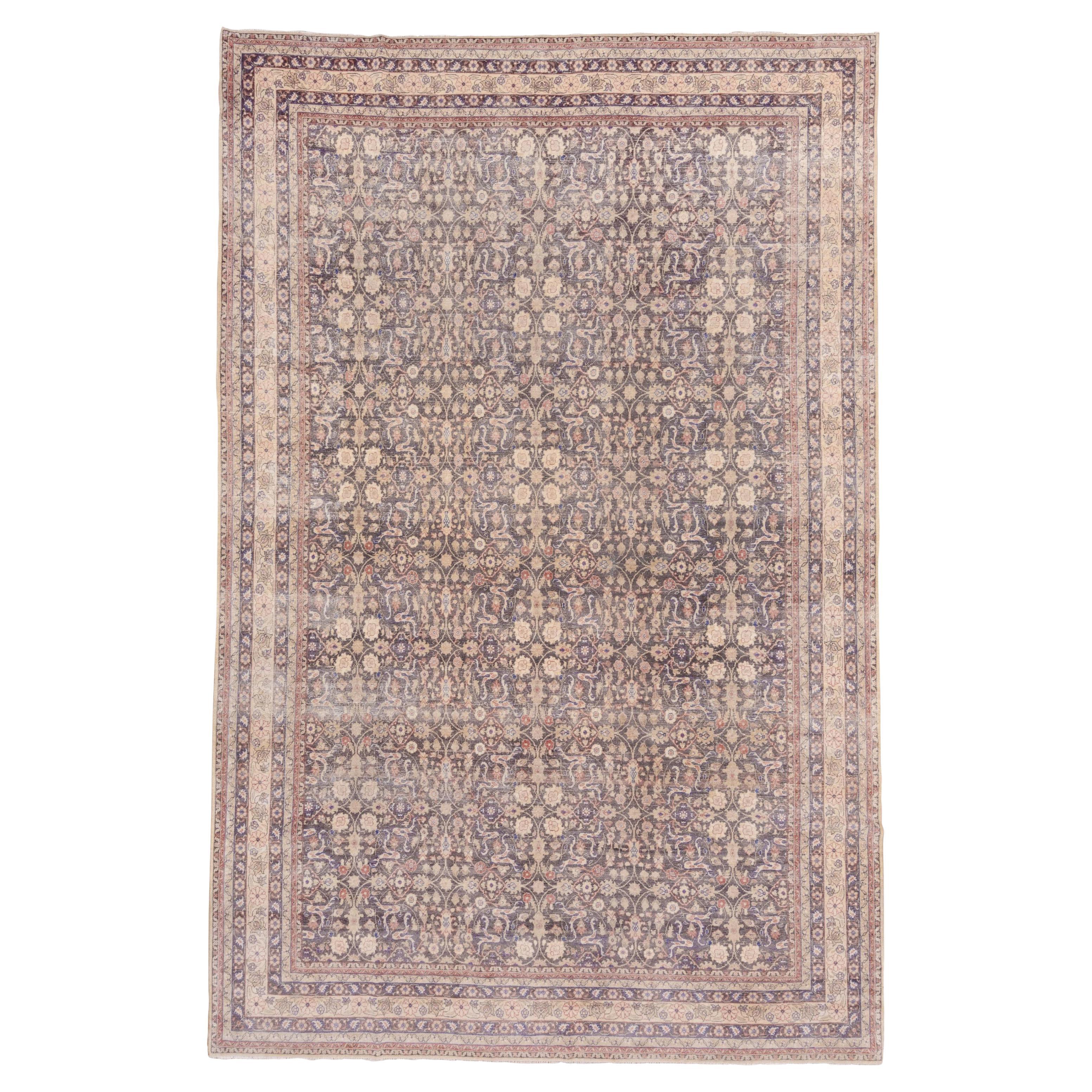 Tapis turc ancien Sivas, terrain entièrement en ardoise et aubergine, vers les années 1930