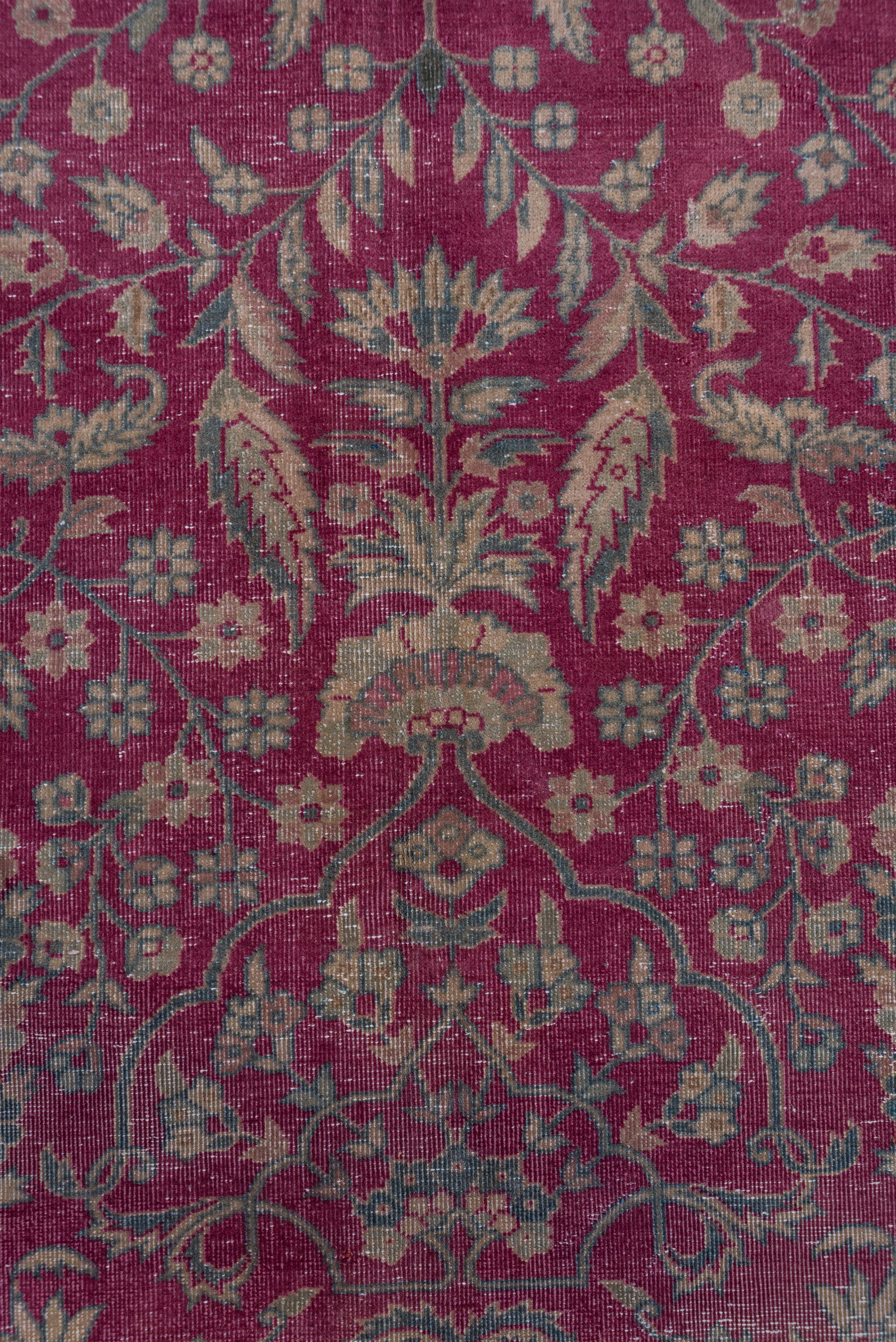 Antique Turkish Sivas Rug, Raspberry Red Field, Teal Borders, Circa 1930s For Sale 3