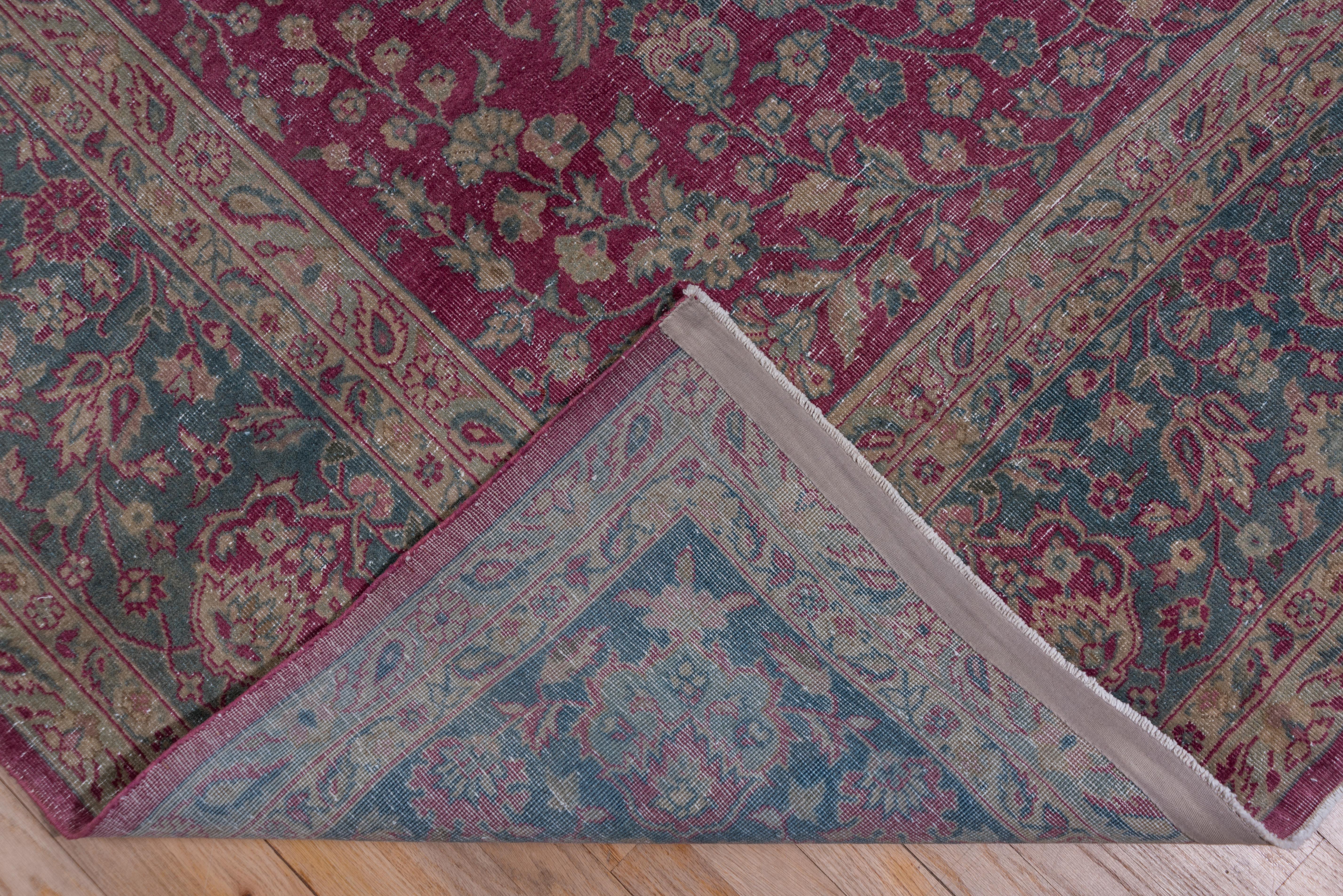 Antique Turkish Sivas Rug, Raspberry Red Field, Teal Borders, Circa 1930s For Sale 1