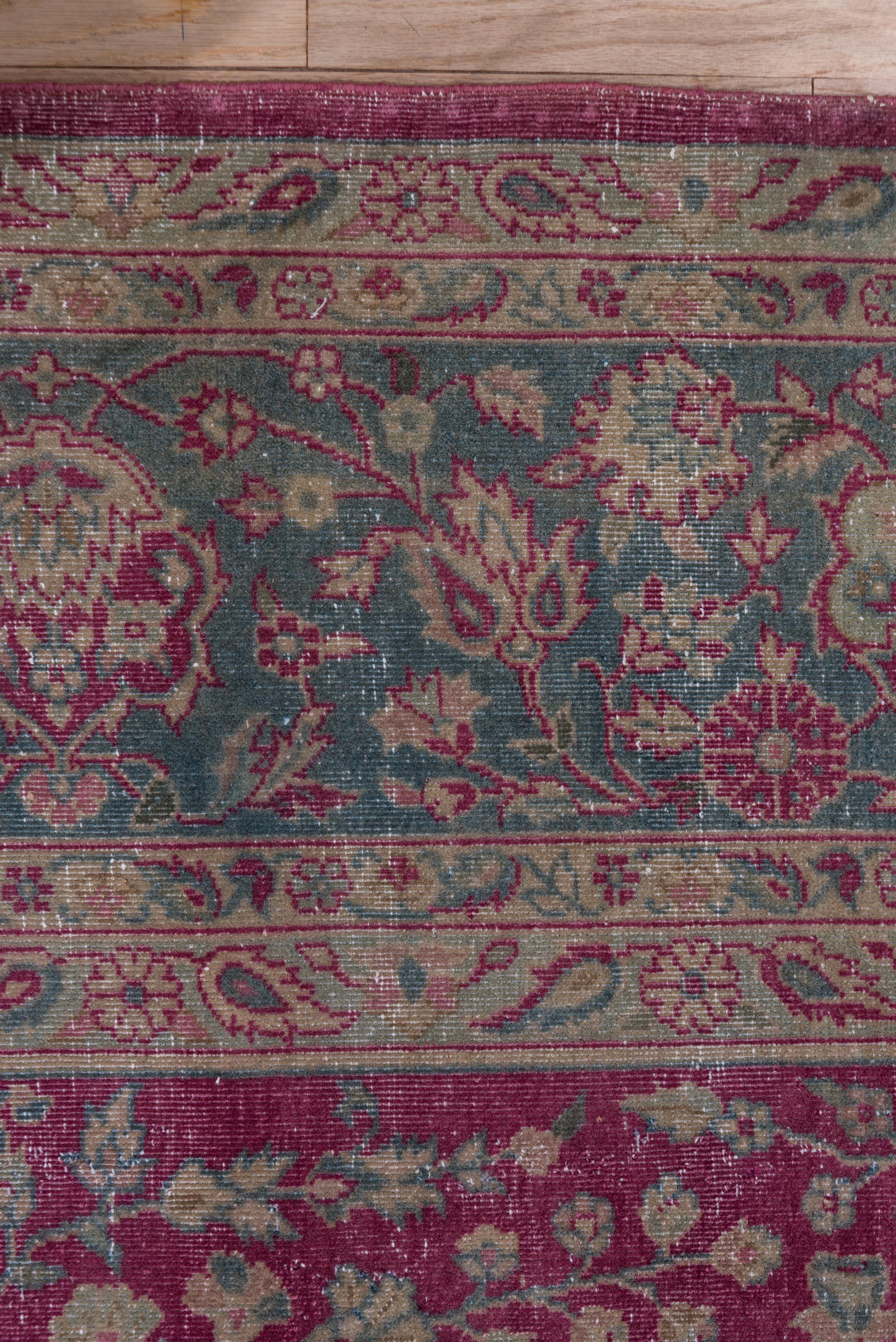 Antique Turkish Sivas Rug, Raspberry Red Field, Teal Borders, Circa 1930s For Sale 2