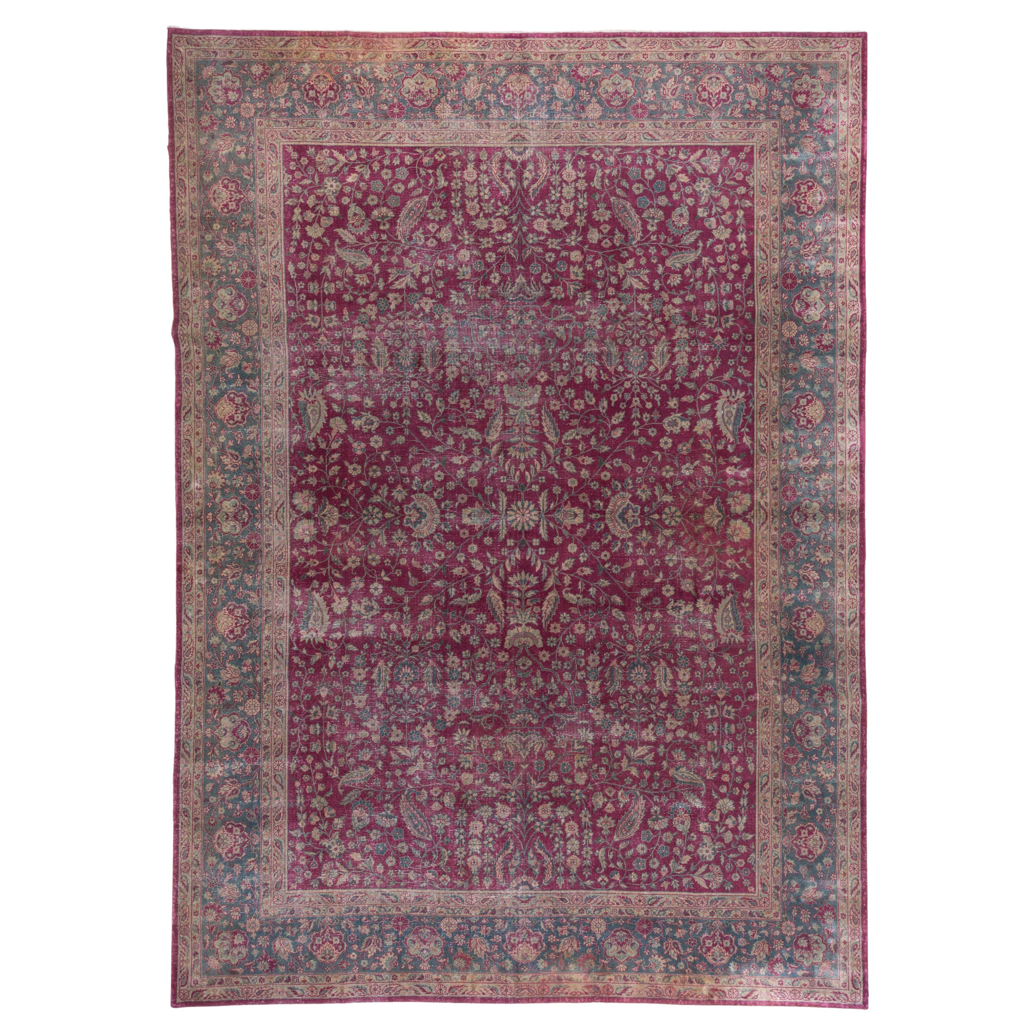 Antique Turkish Sivas Rug, Raspberry Red Field, Teal Borders, Circa 1930s For Sale