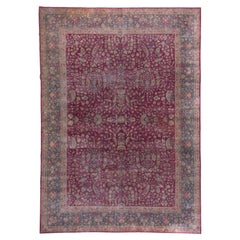 Antique Turkish Sivas Rug, Raspberry Red Field, Teal Borders, Circa 1930s