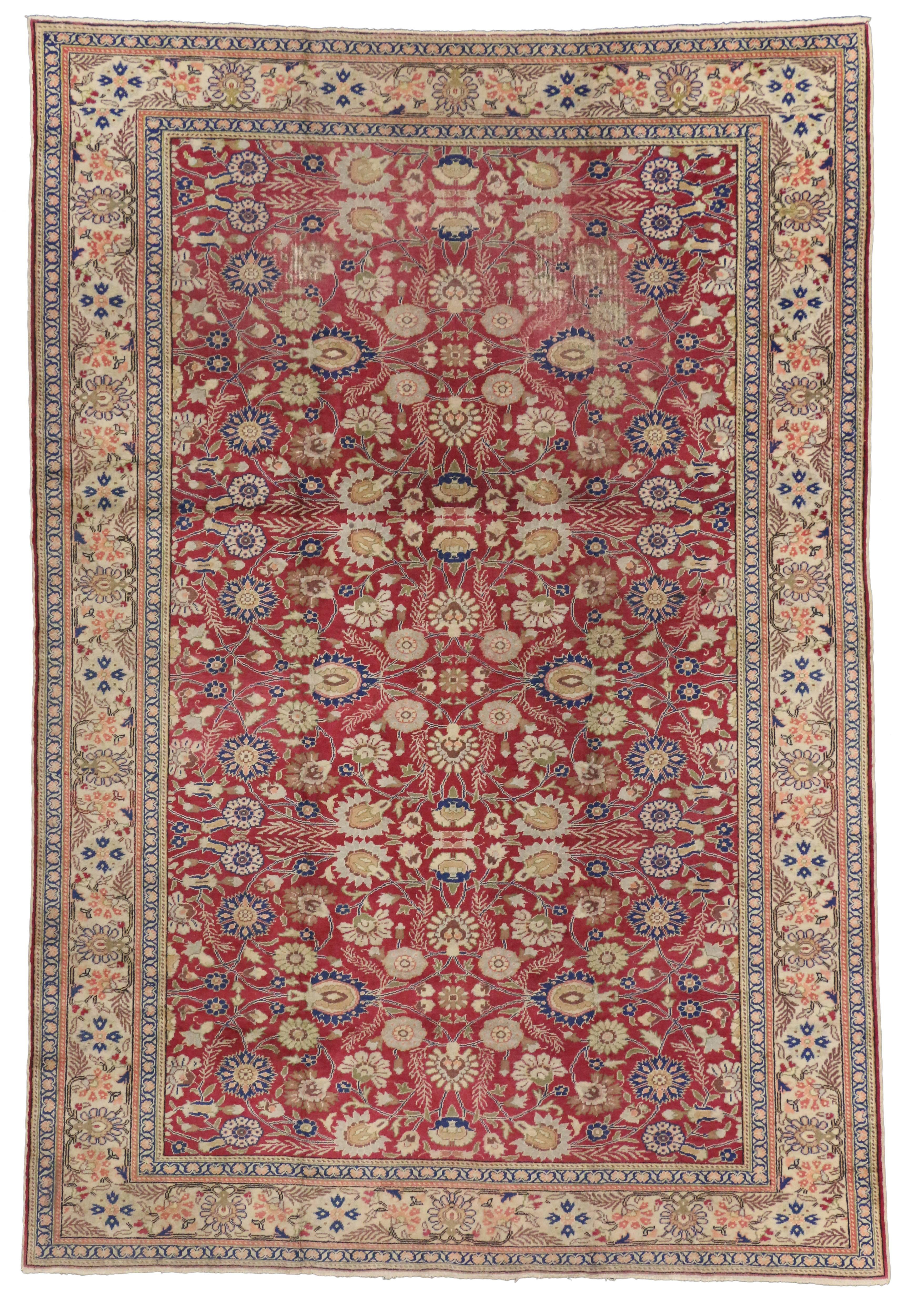 Hand-Knotted Antique Turkish Sivas Rug with All-Over Floral Motif For Sale