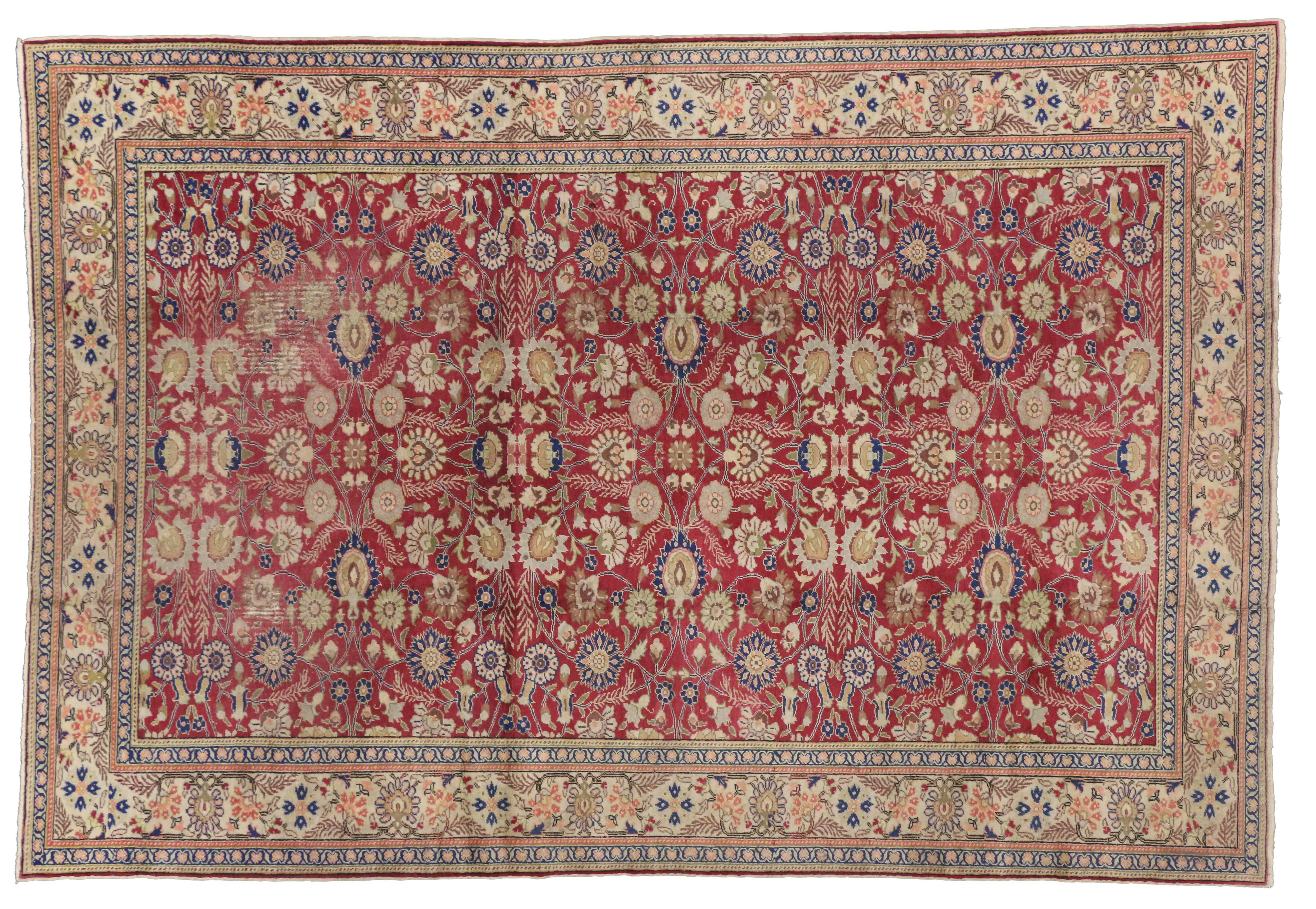 Noué à la main Tapis turc ancien Sivas avec motifs floraux sur toute sa surface en vente