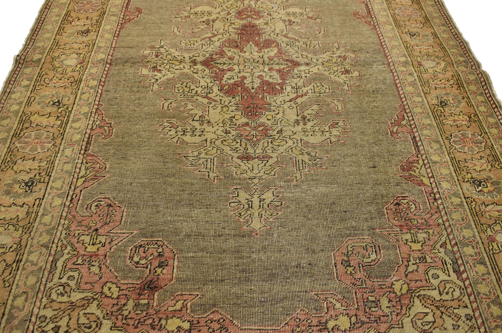Hand-Knotted Distressed Antique Turkish Sivas Rug with Modern Rustic Style For Sale